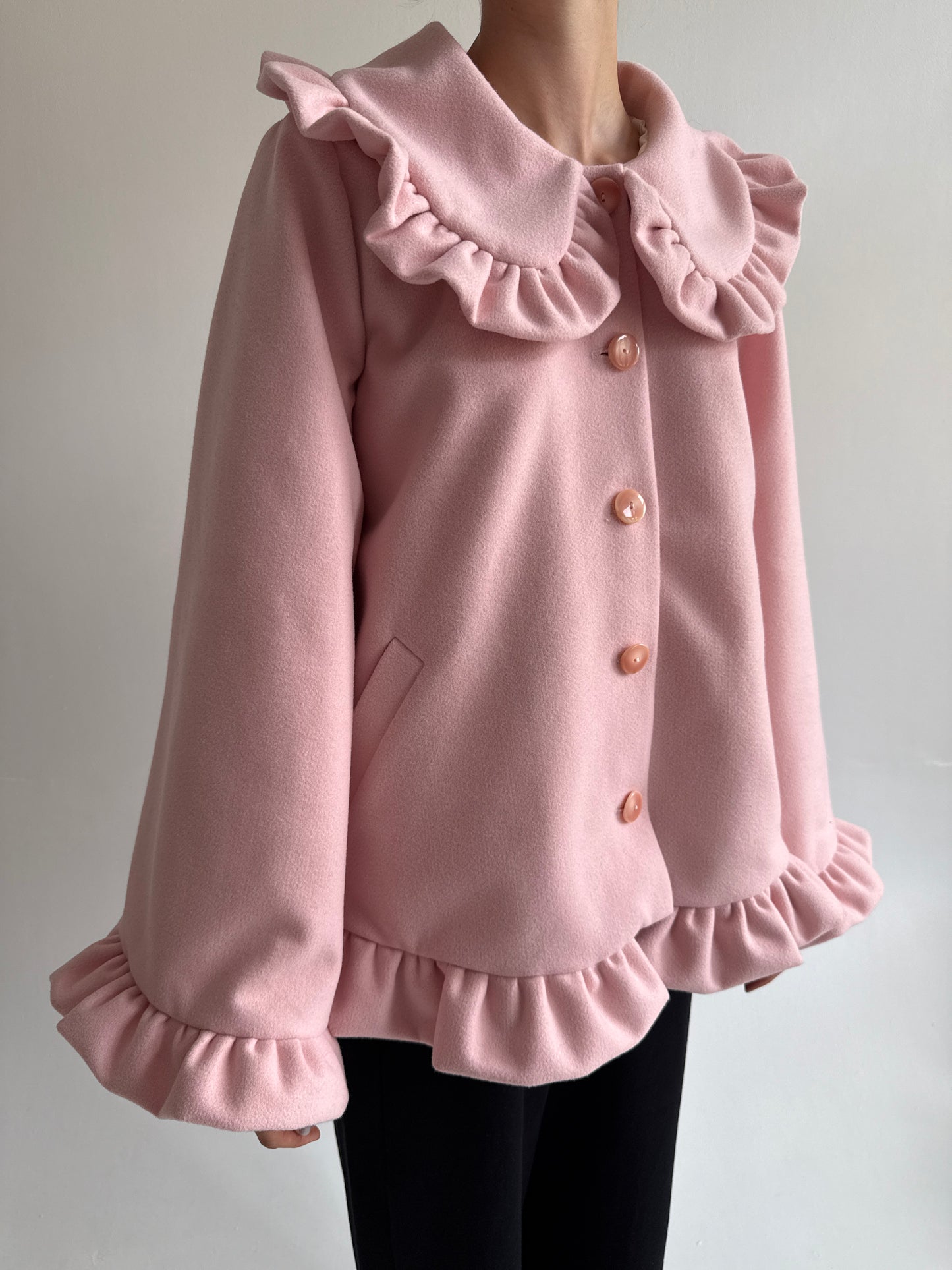 Pink bunny short wool coat