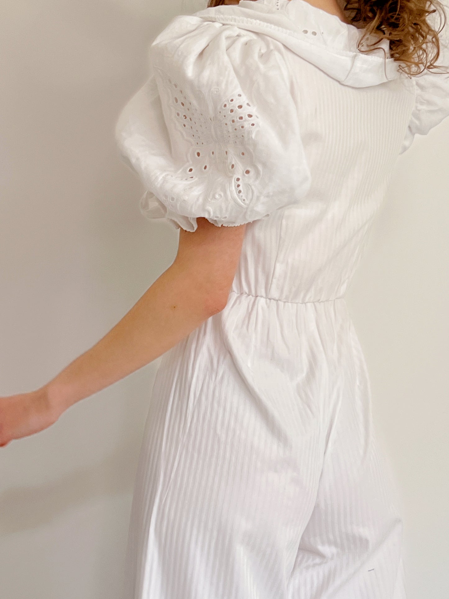 Reworked cotton embroidery jumpsuit, size S and M