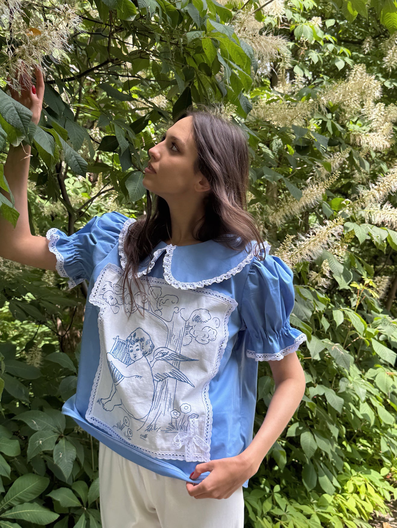 Reworked Angel Embroidery Blue Shirt