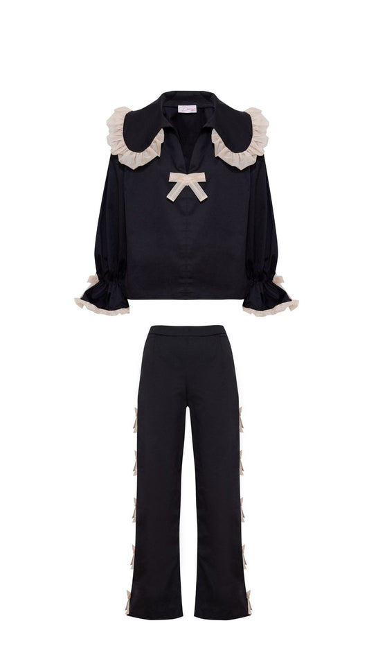 Black ruffles and bows set of two pieces