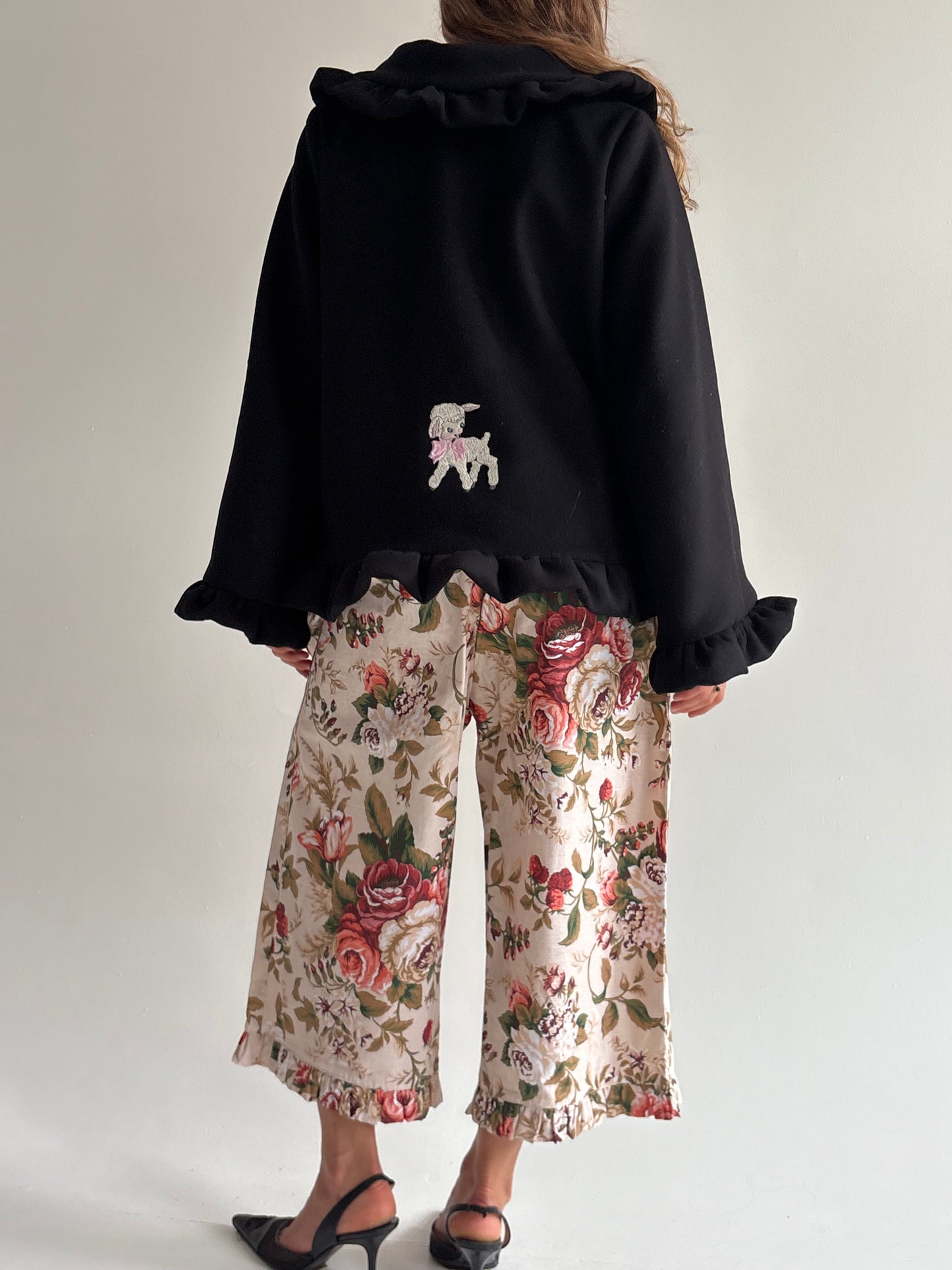 Black lamb short wool coat XS/S/M