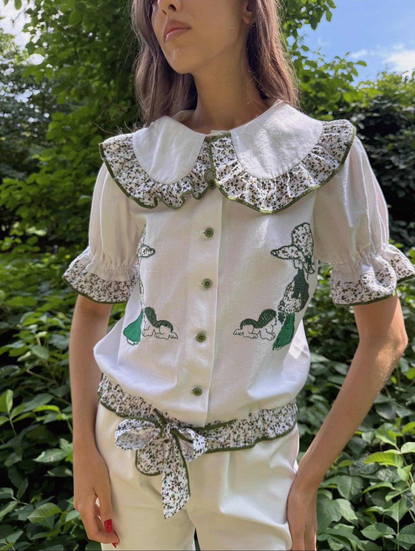 Reworked Green Embroidery Shirt