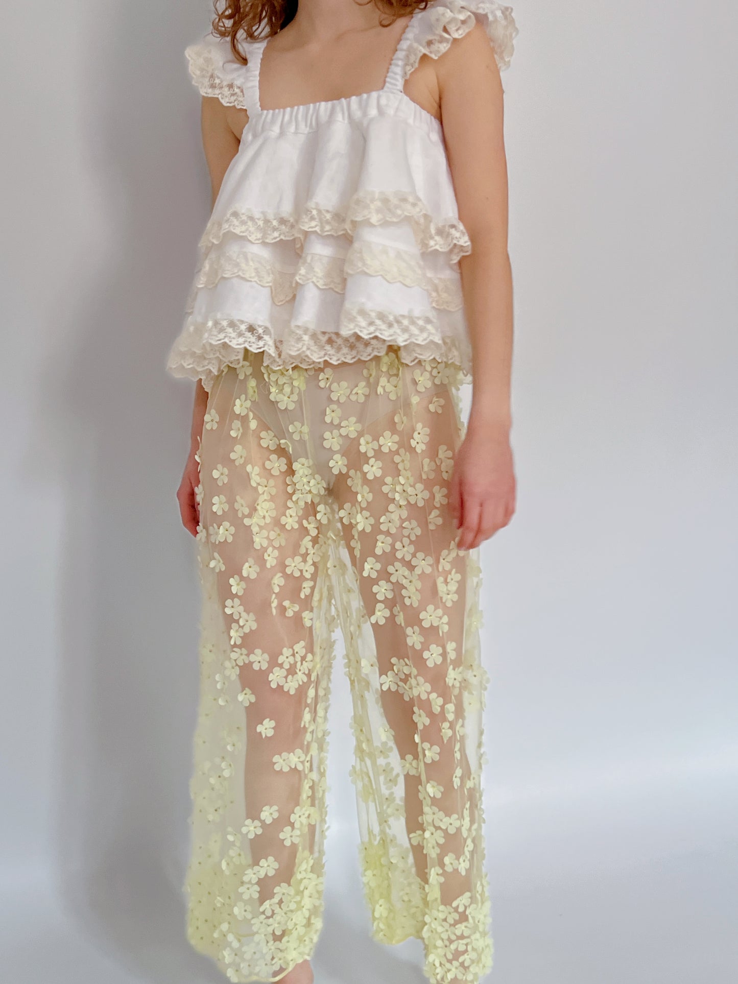 Yellow Sheer Mini Florals Trousers, size S and M