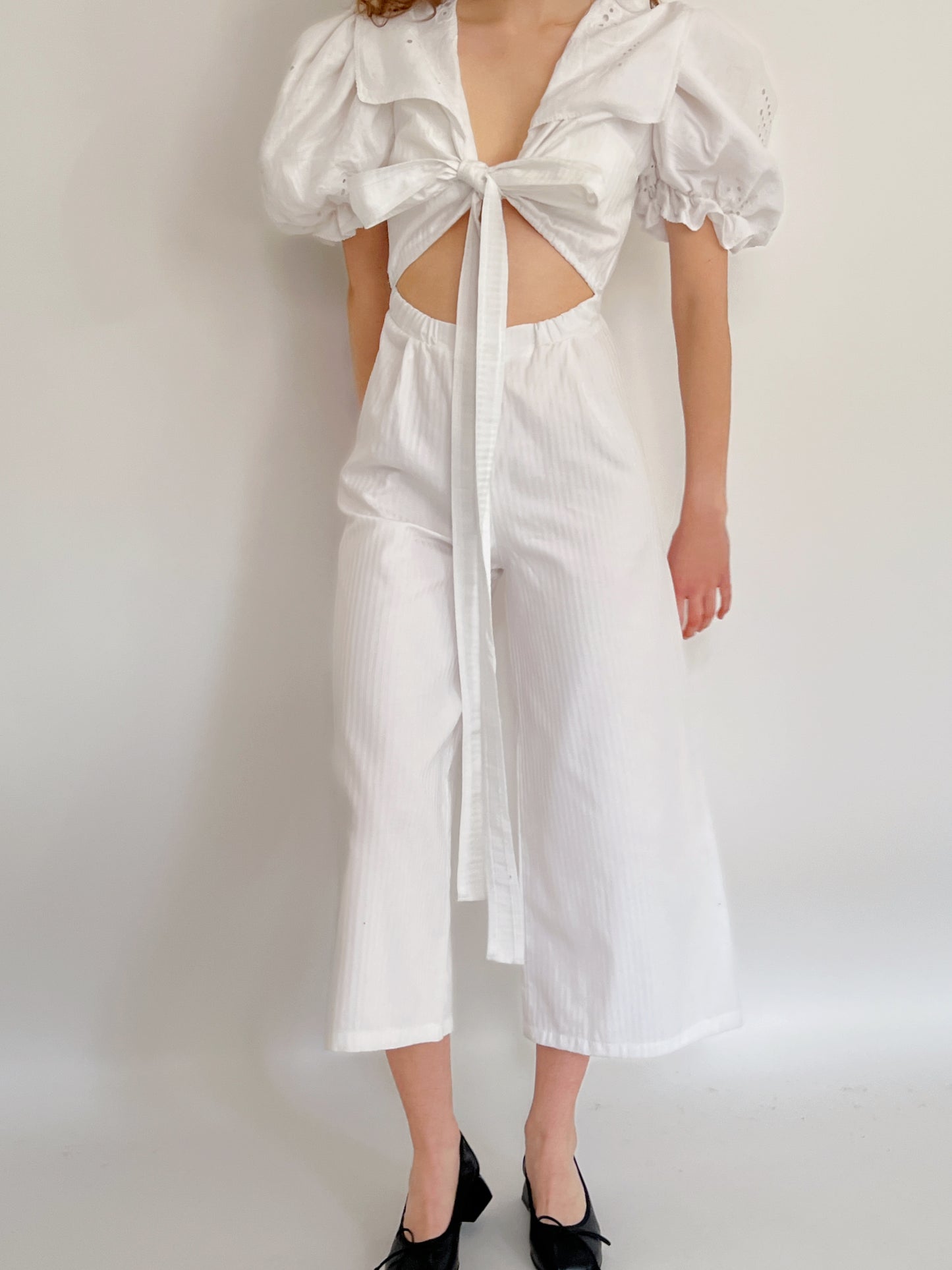 Reworked cotton embroidery jumpsuit, size S and M