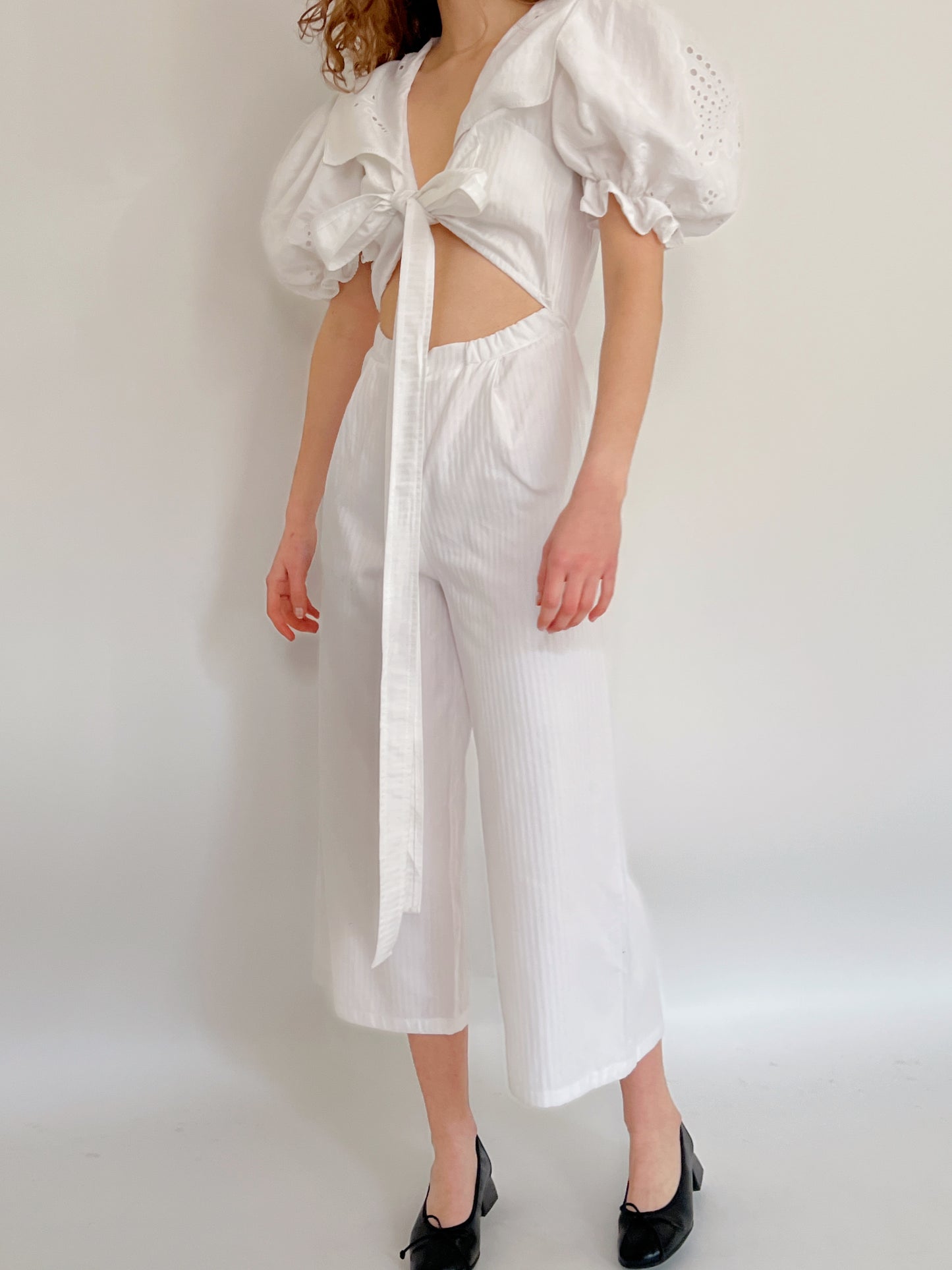 Reworked cotton embroidery jumpsuit, size S and M