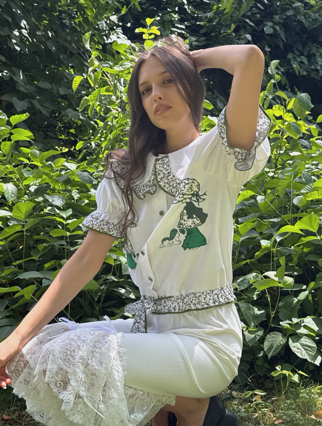 Reworked Green Embroidery Shirt