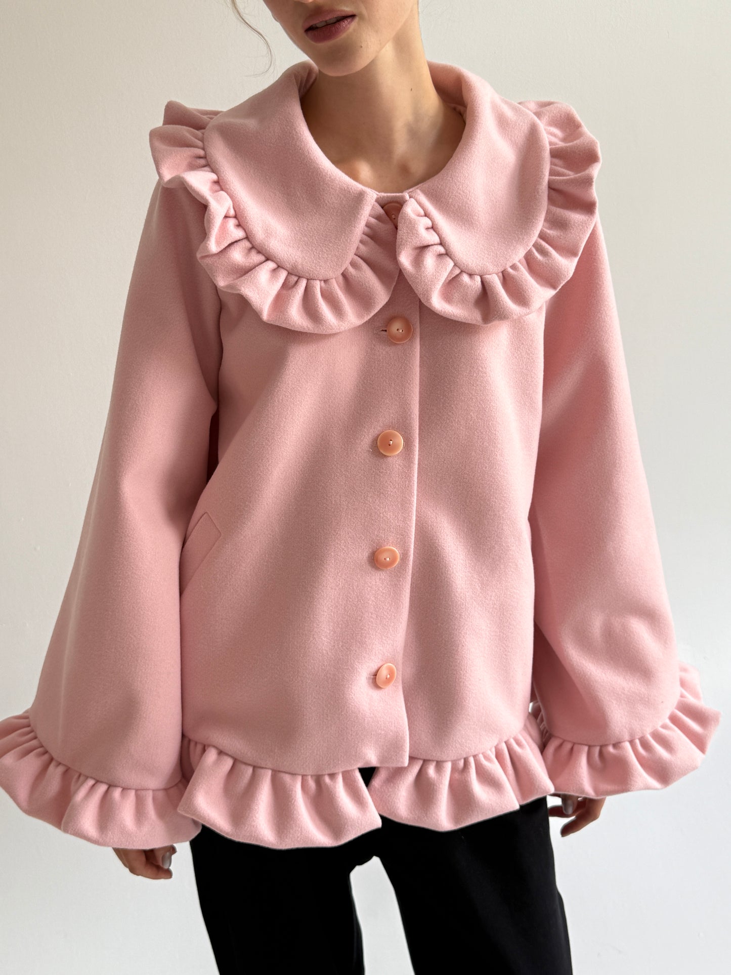 Pink bunny short wool coat