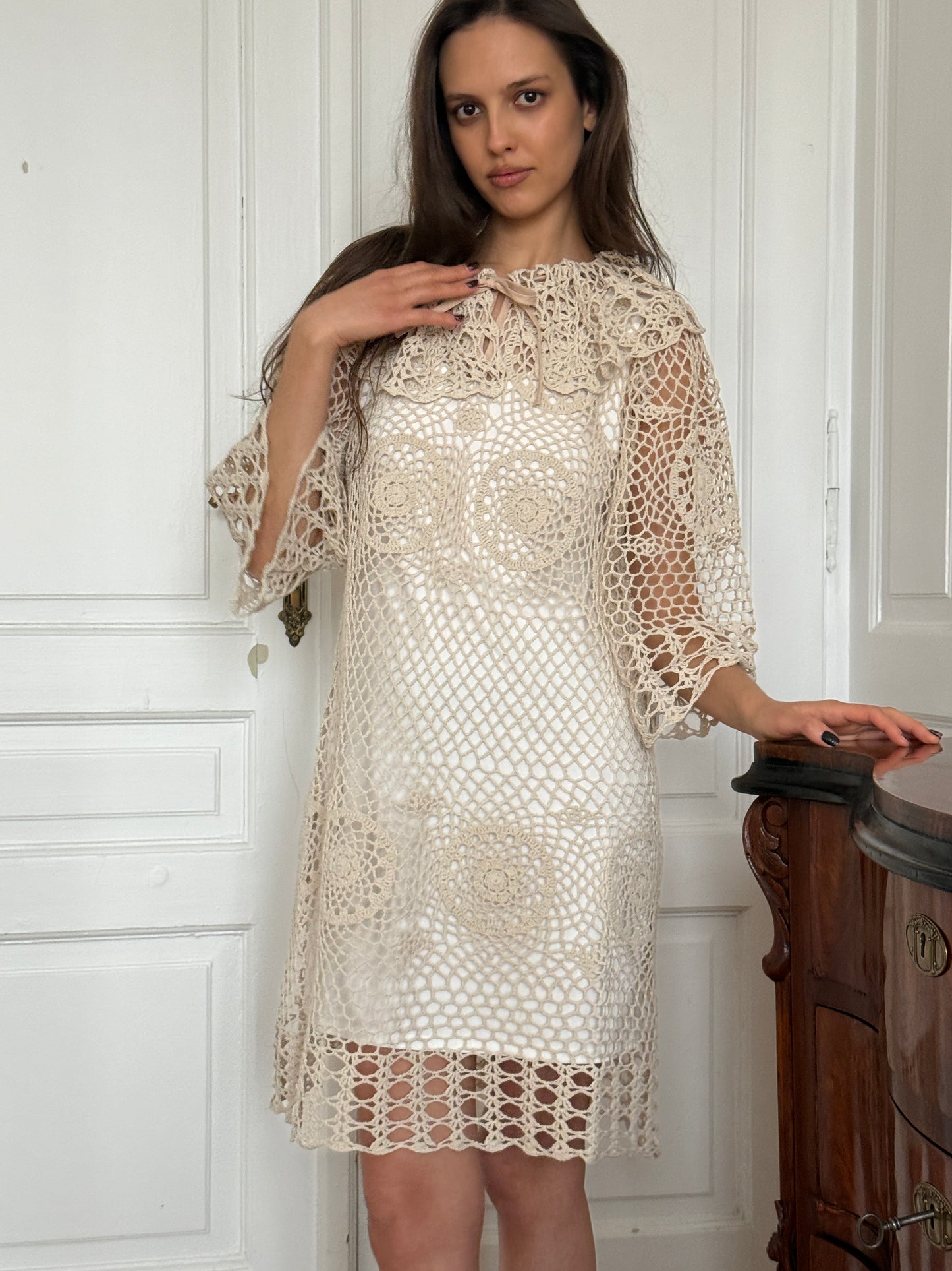 Reworked white crochet dress