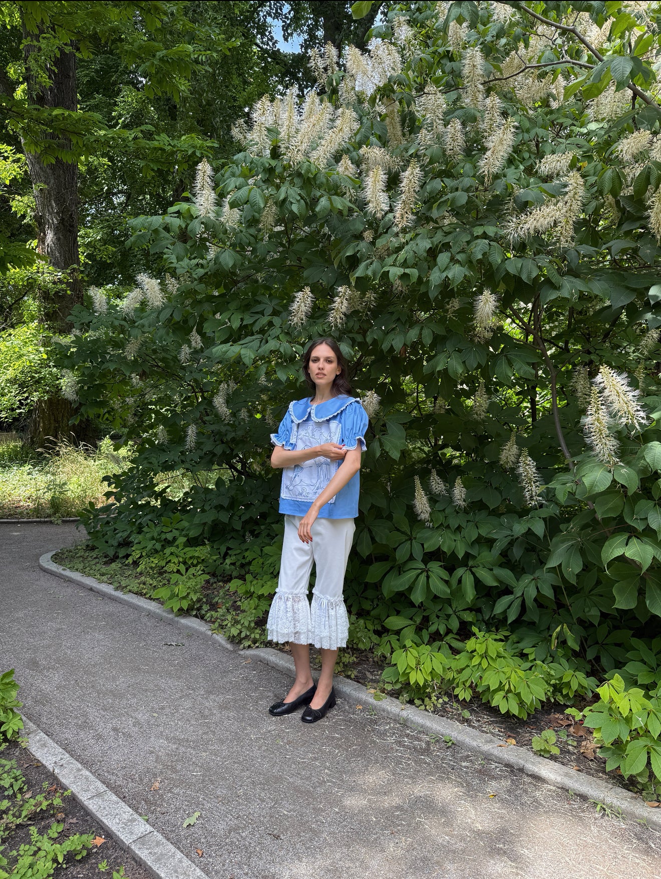 Reworked Angel Embroidery Blue Shirt