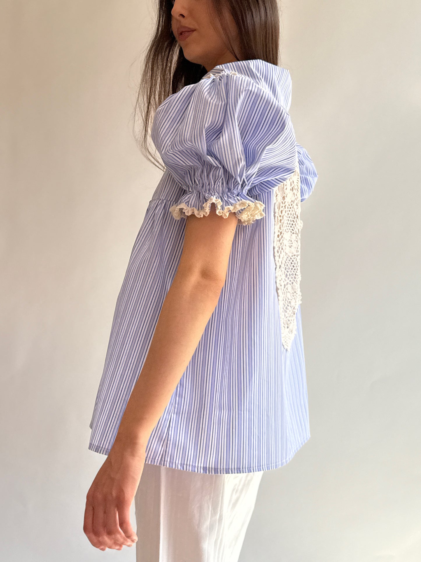 Reworked shirt with vintage doily on the back