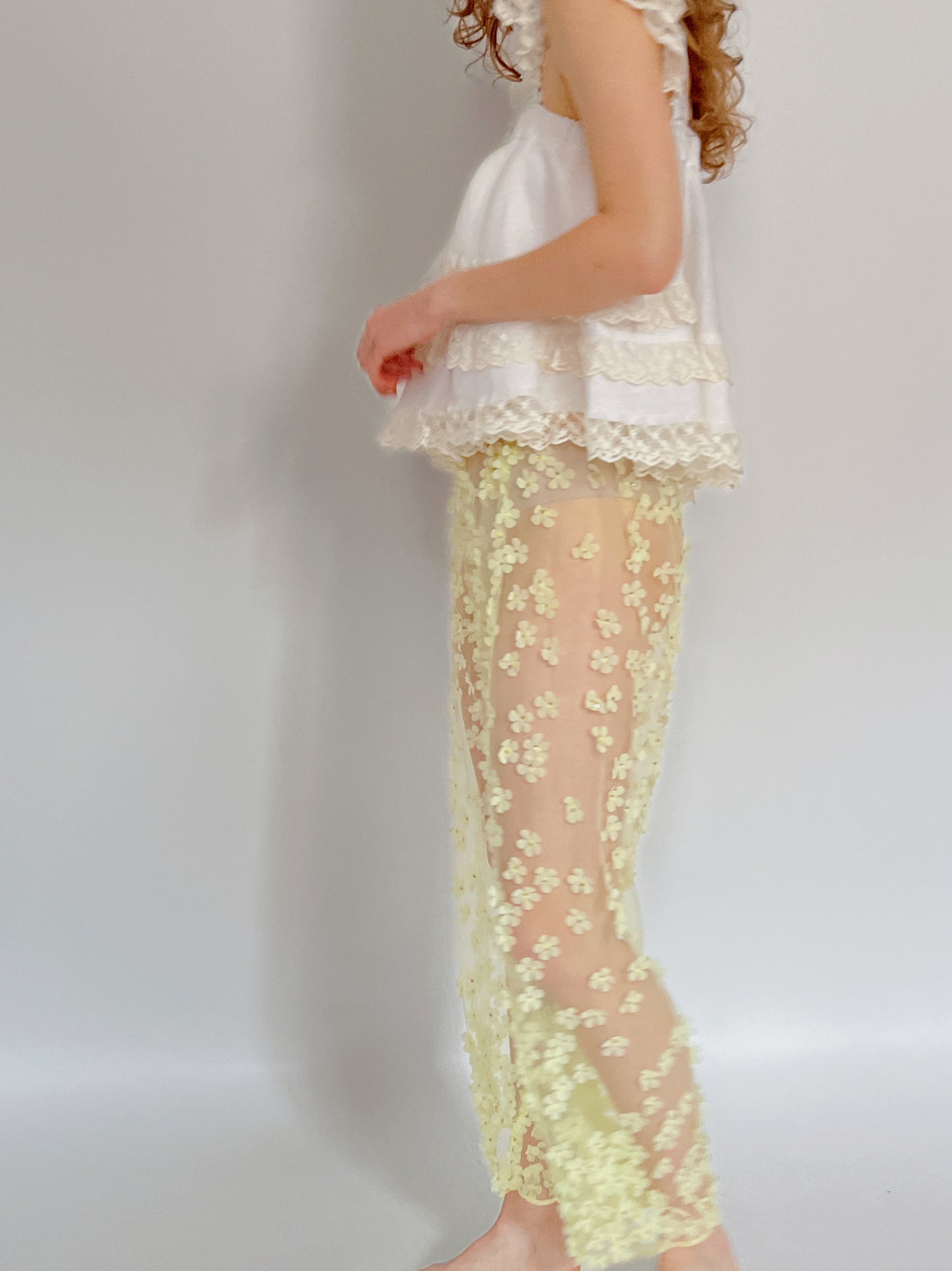 Yellow Sheer Mini Florals Trousers, size S and M