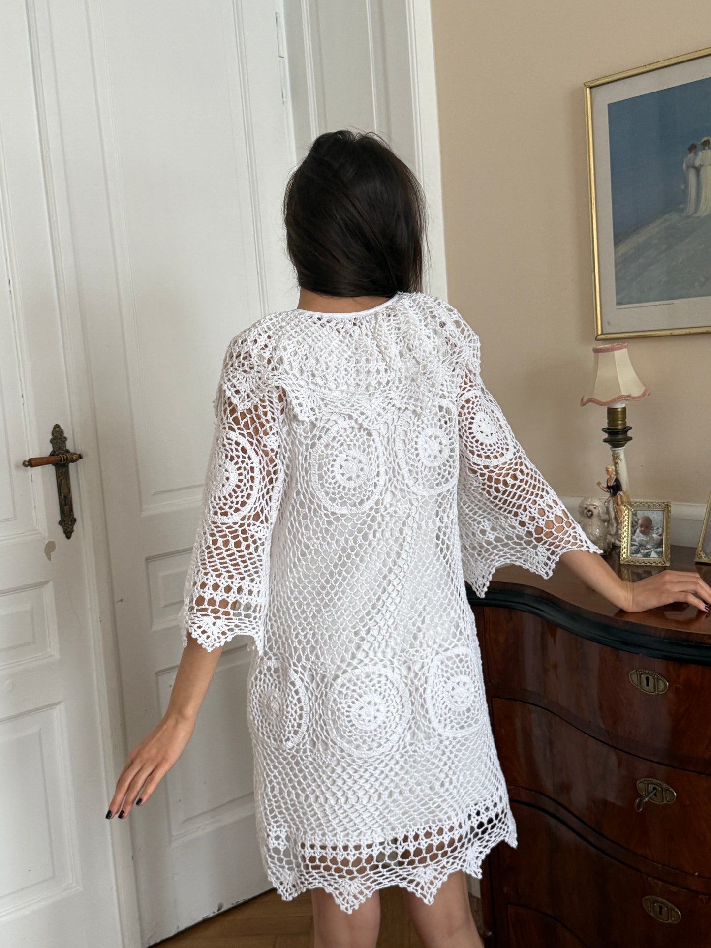 Reworked white crochet dress