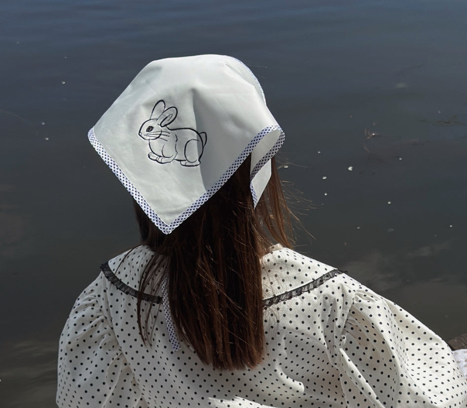 Head Scarf With Embroidered Bunny