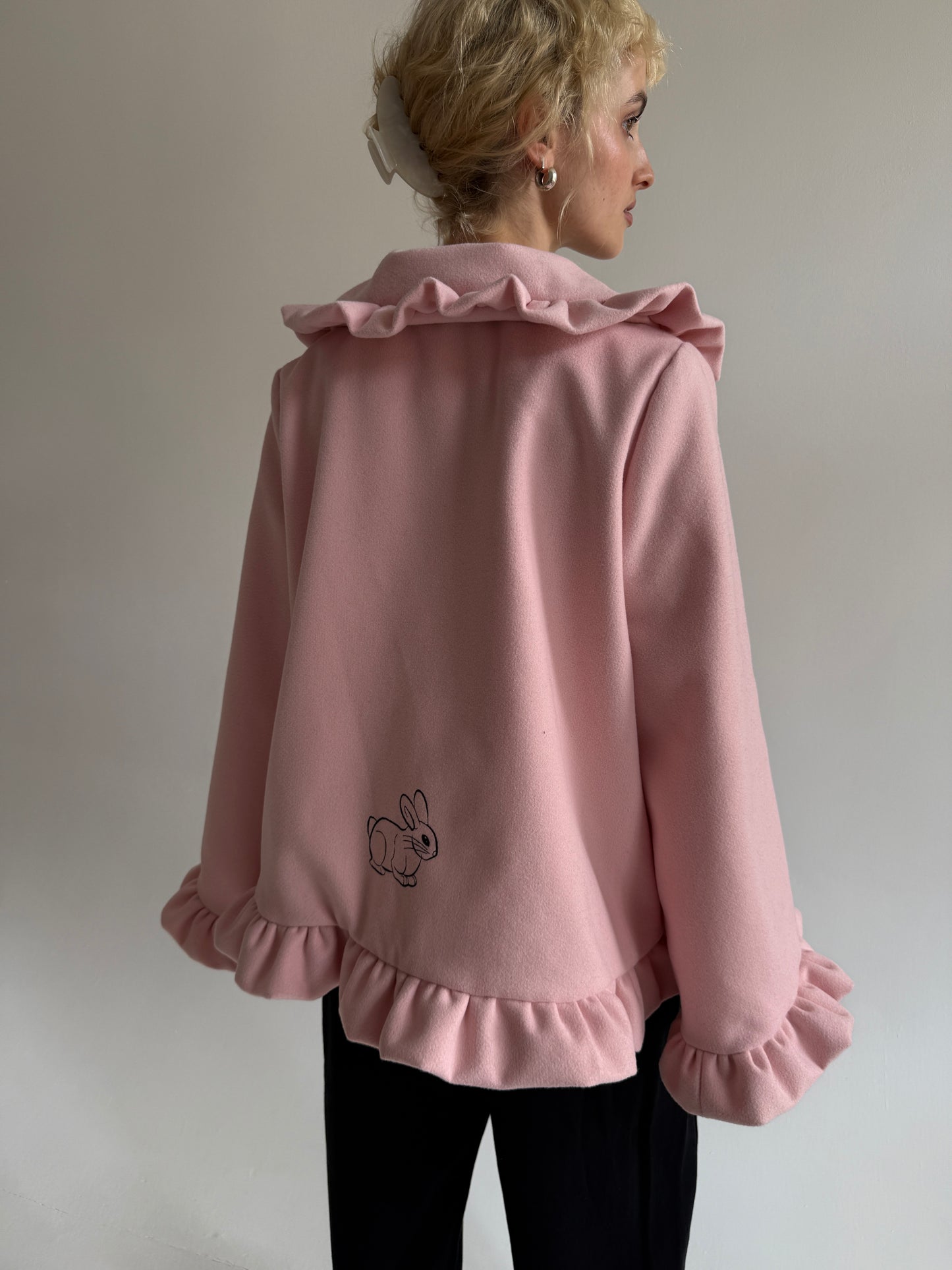 Pink bunny short wool coat