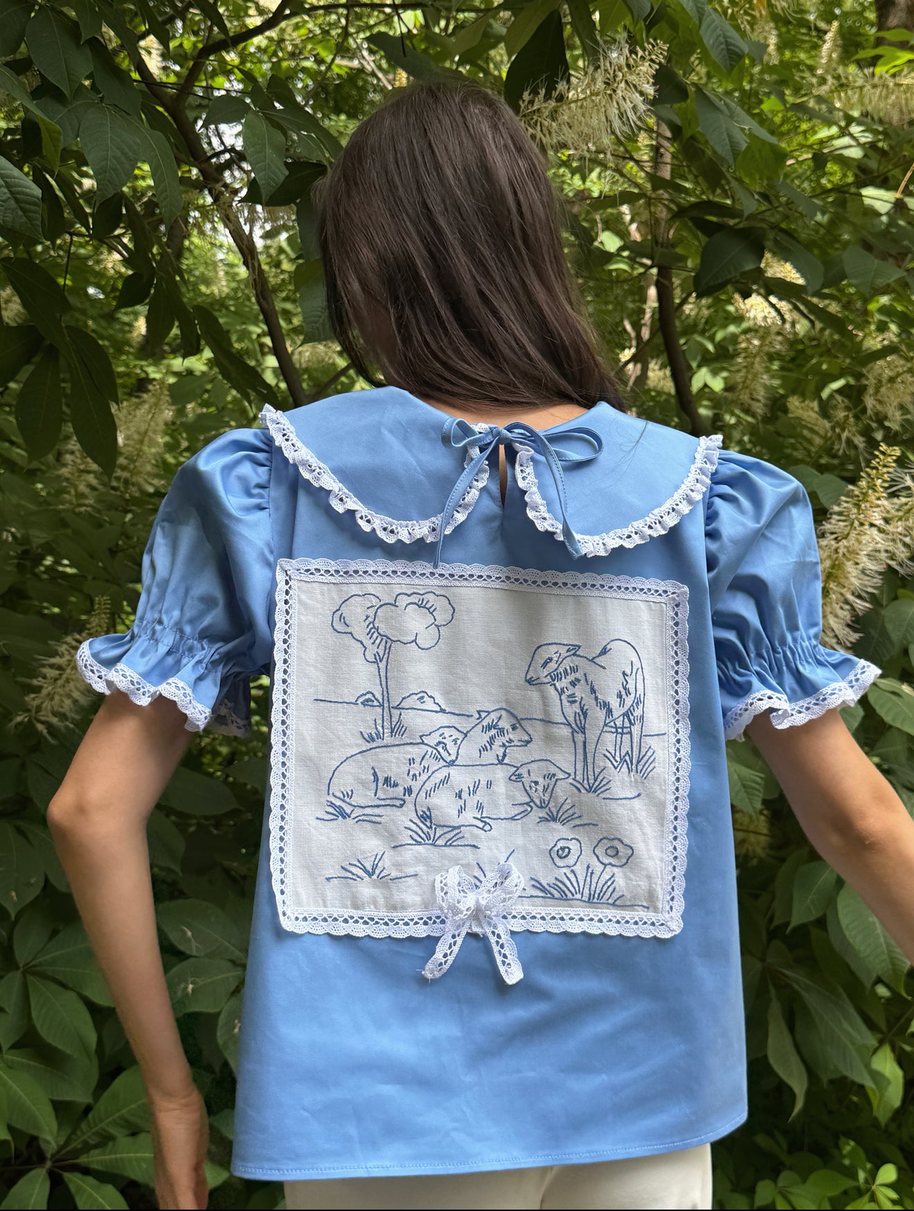 Reworked Angel Embroidery Blue Shirt