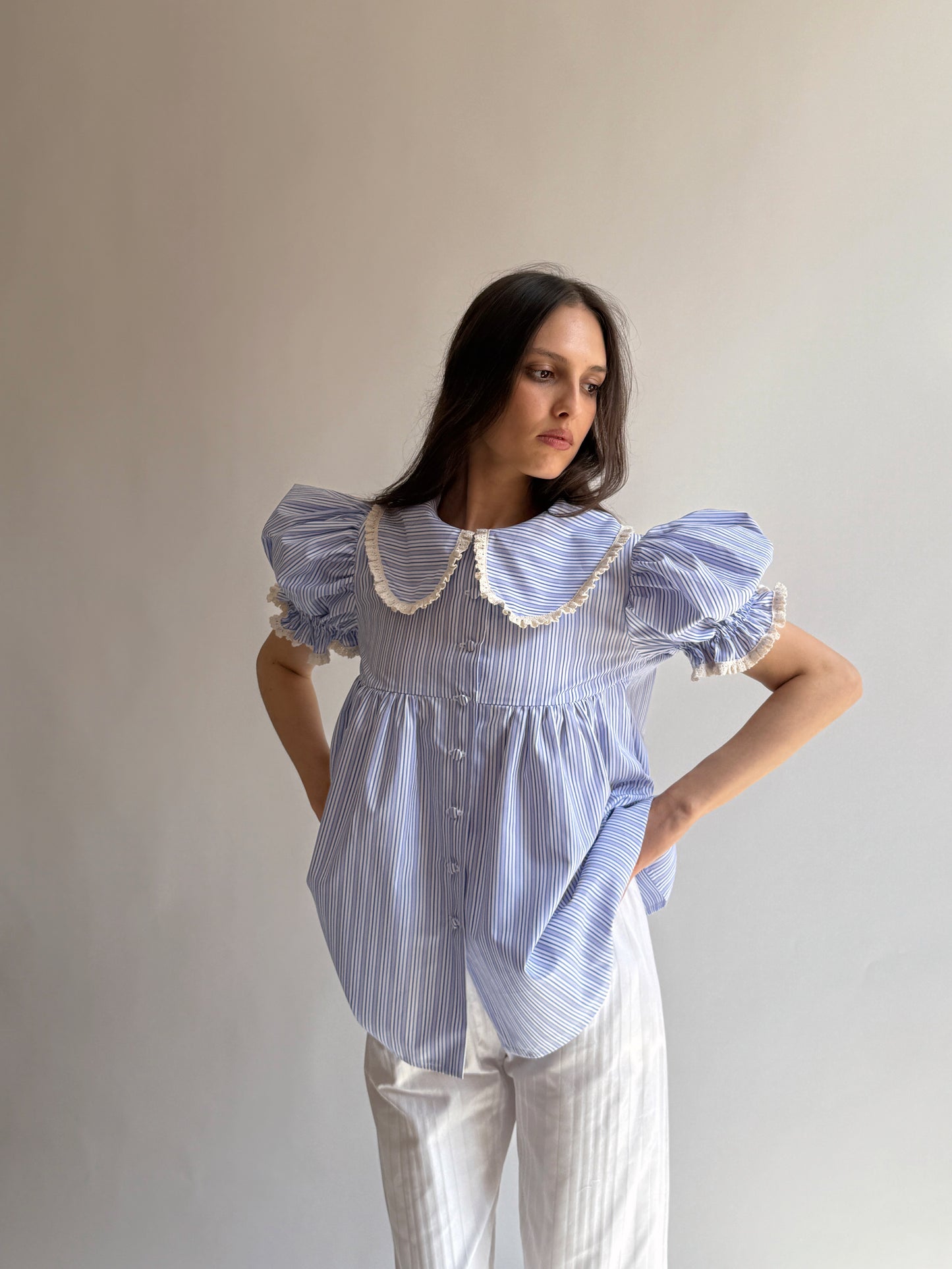 Reworked shirt with vintage doily on the back