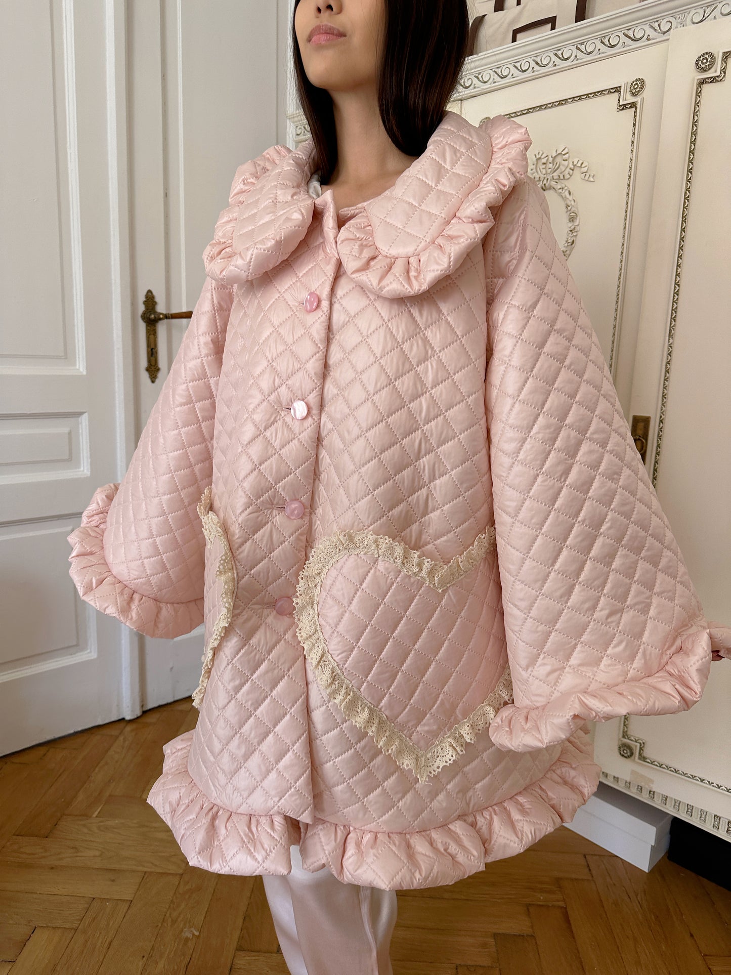 Ruffle Oversized Raincoat in Pink