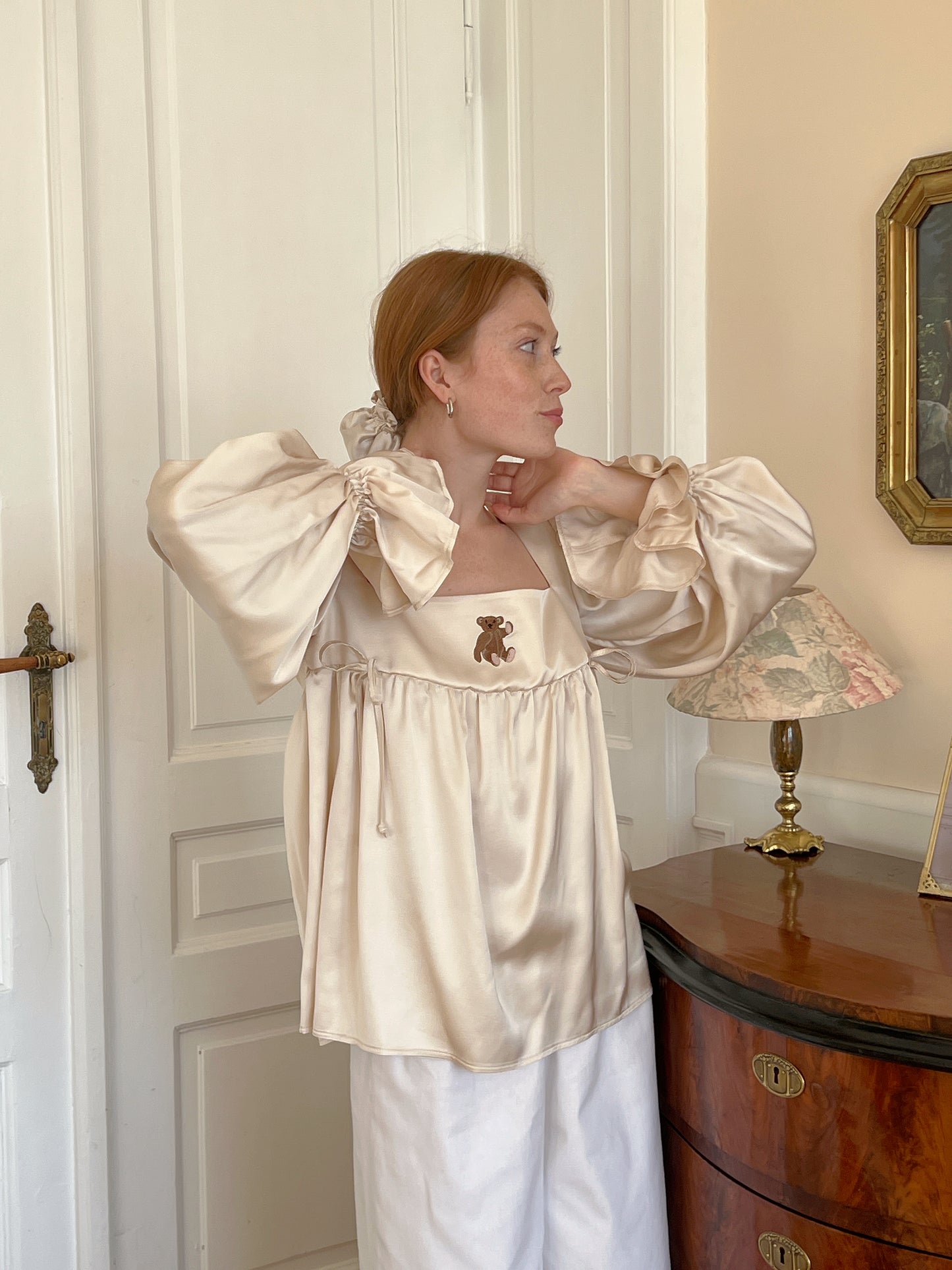 Teddy bear satin blouse