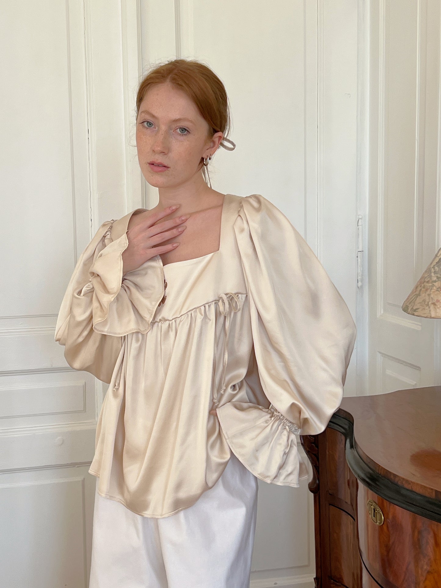 Teddy bear satin blouse
