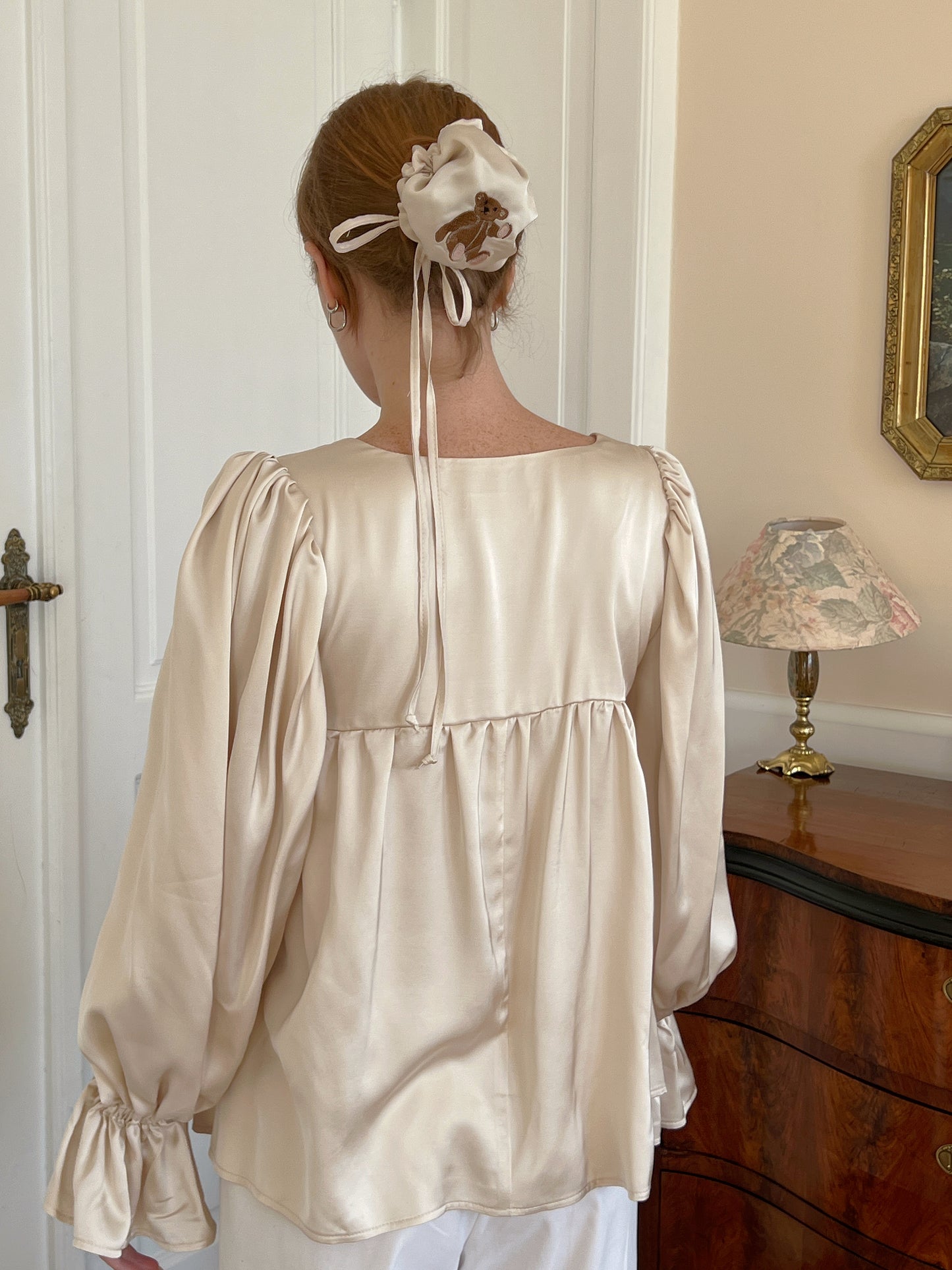 Teddy bear satin blouse