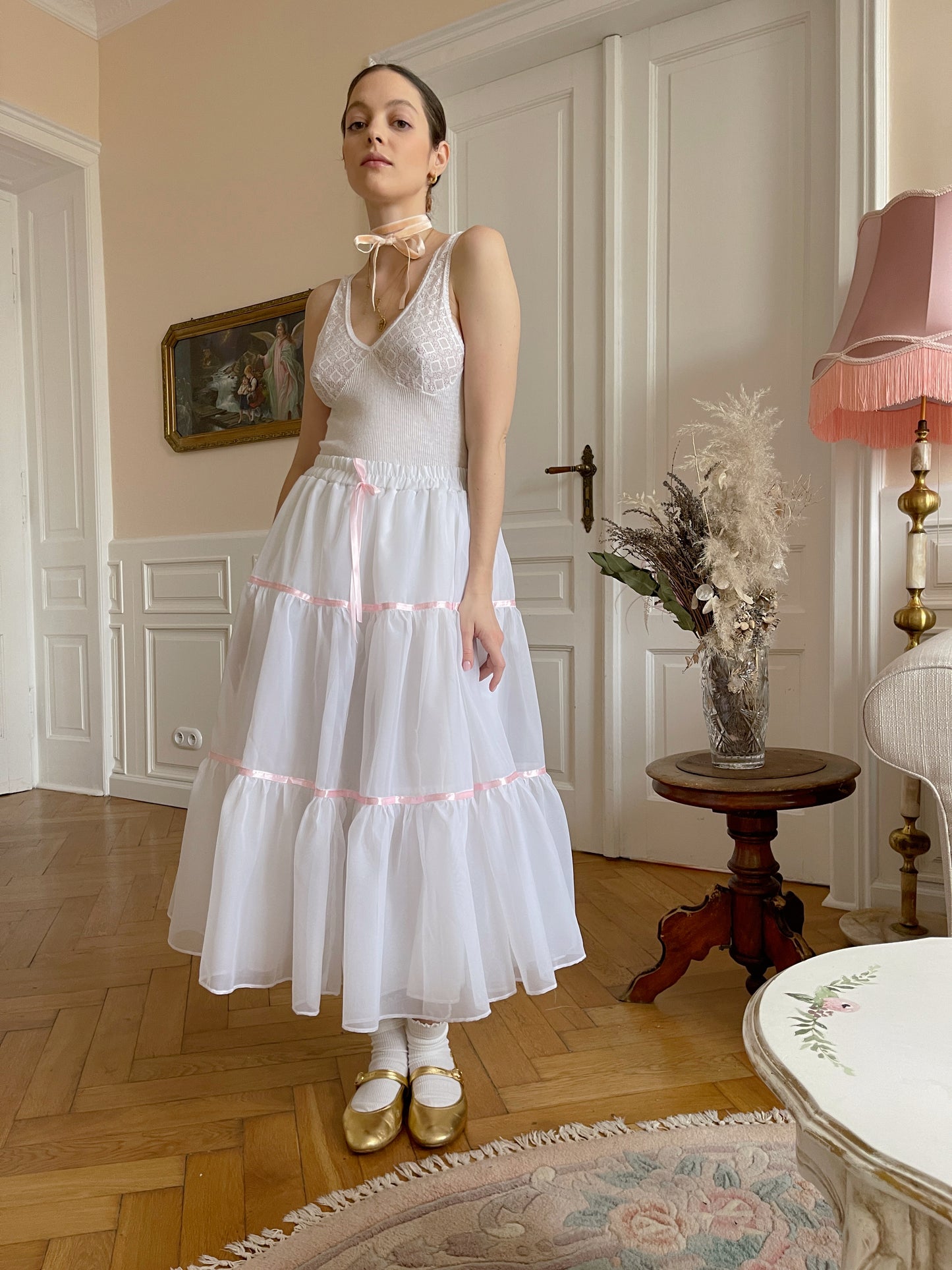 Tutu skirt with pink satin ribbon