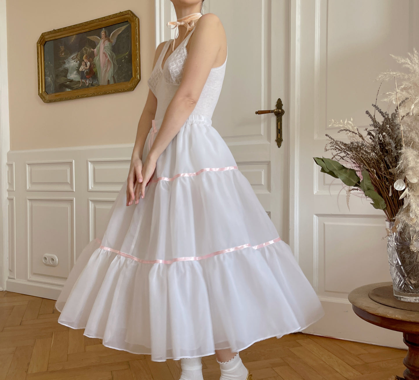 Tutu skirt with pink satin ribbon