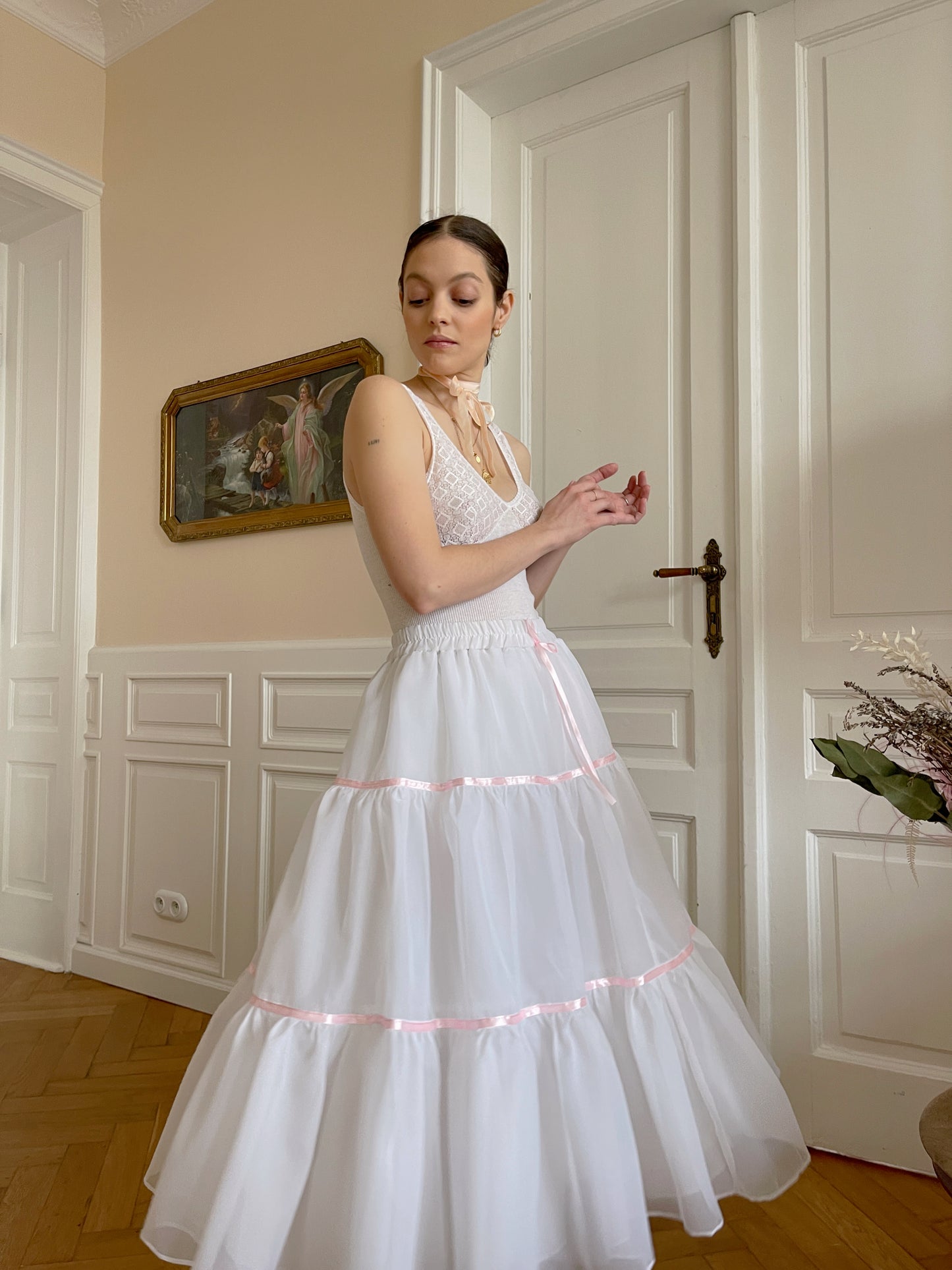 Tutu skirt with pink satin ribbon