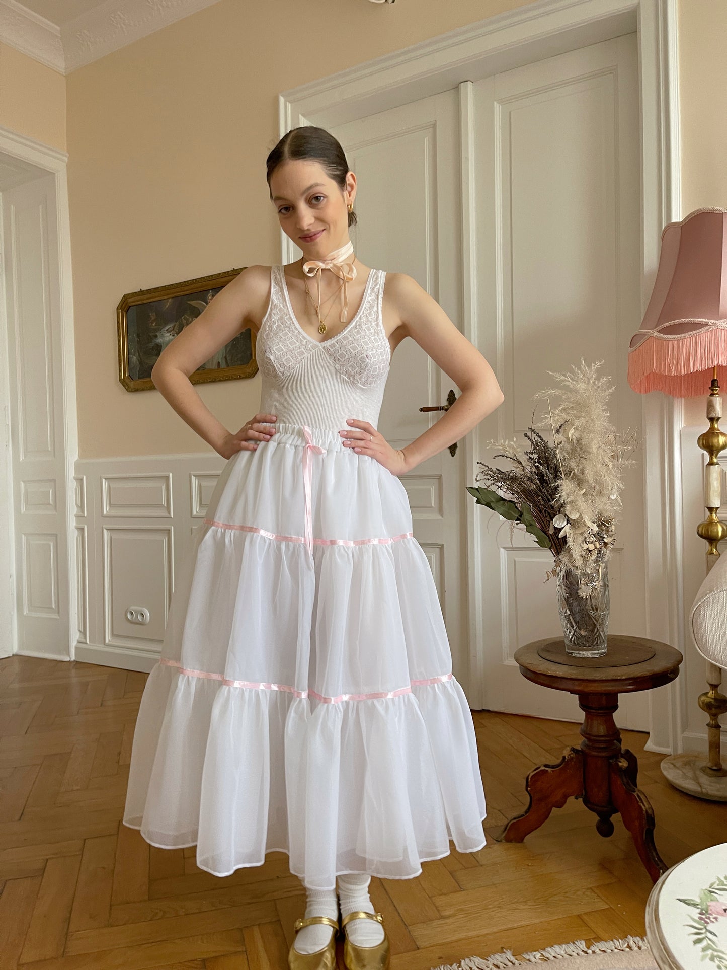 Tutu skirt with pink satin ribbon