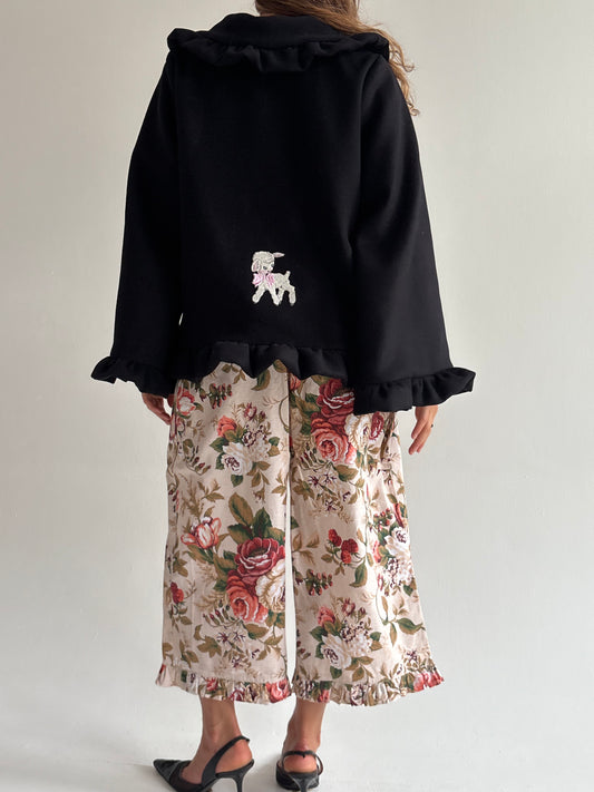 Black lamb short wool coat XS/S/M
