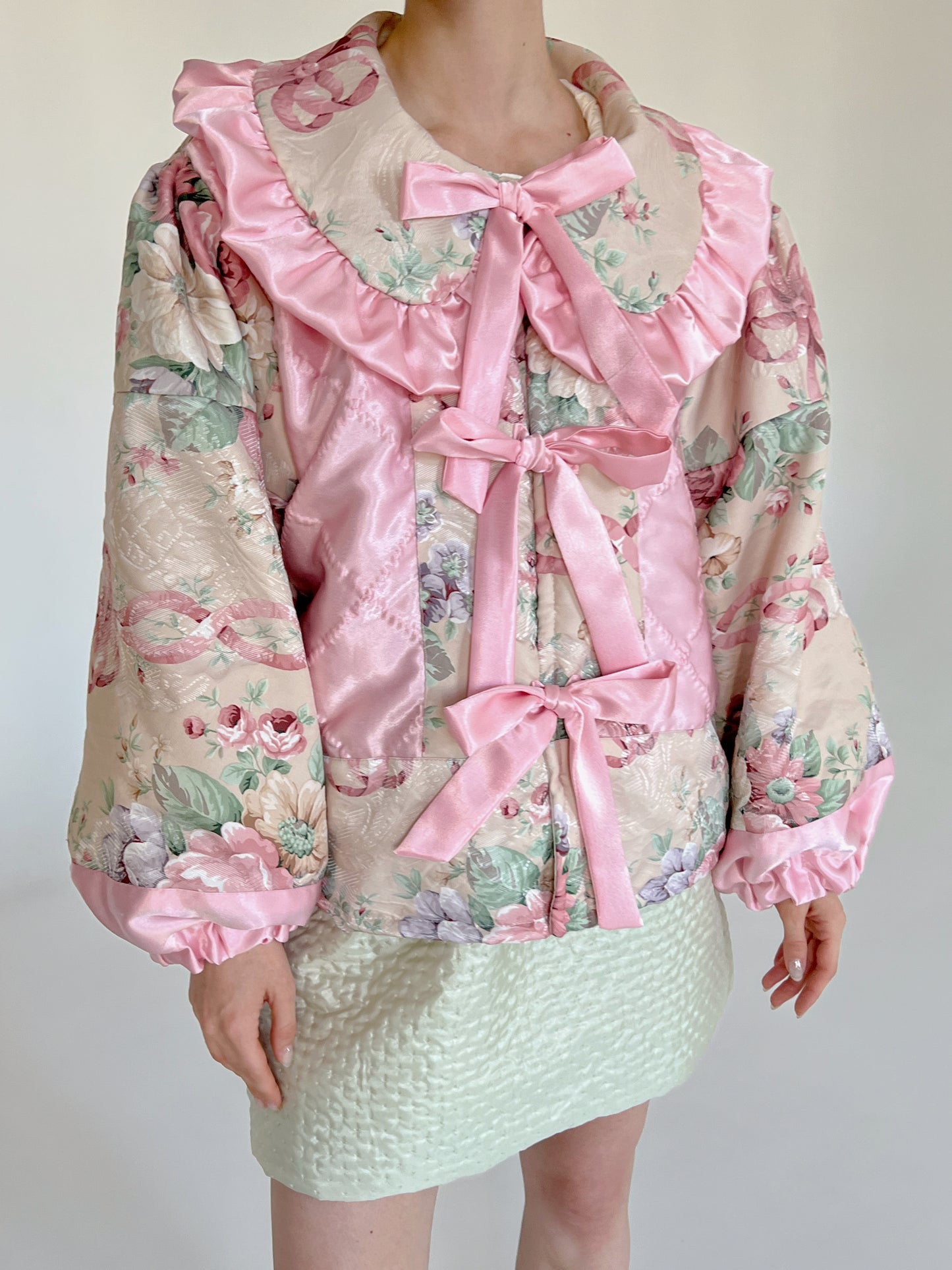 Reworked florals and bows coat