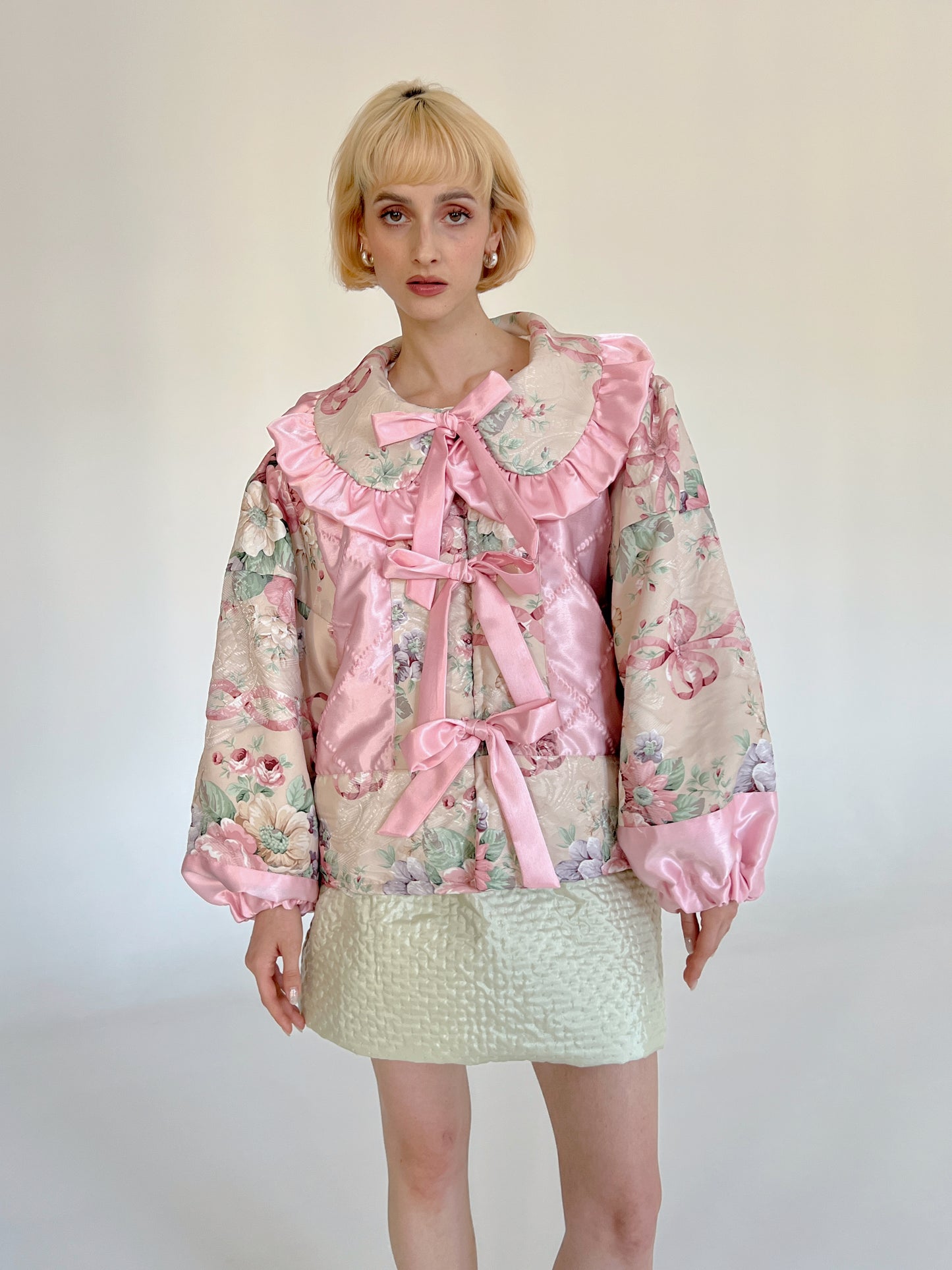 Reworked florals and bows coat