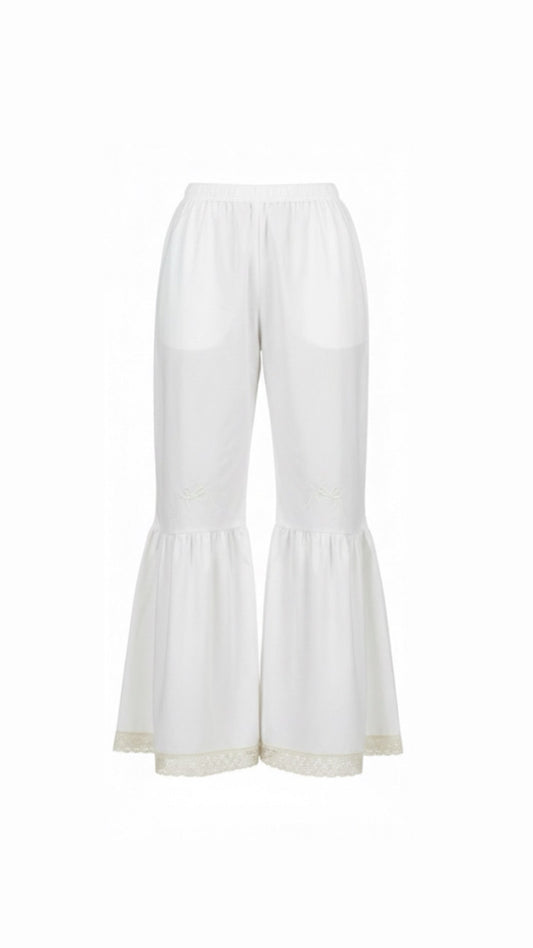 Reworked white cotton bell trousers