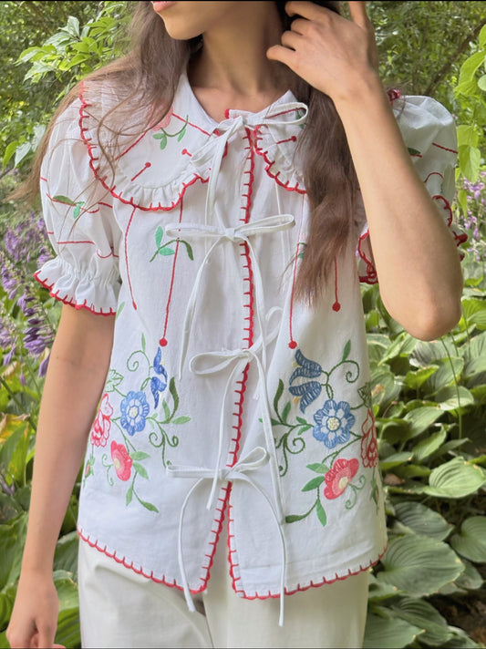 Reworked Flowers Embroidery Shirt