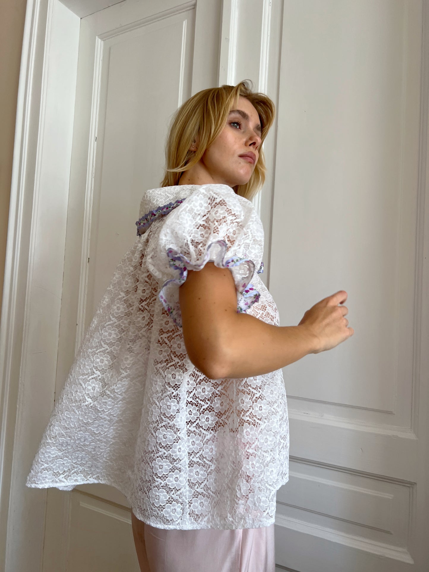 Upcycled babydoll lace shirt