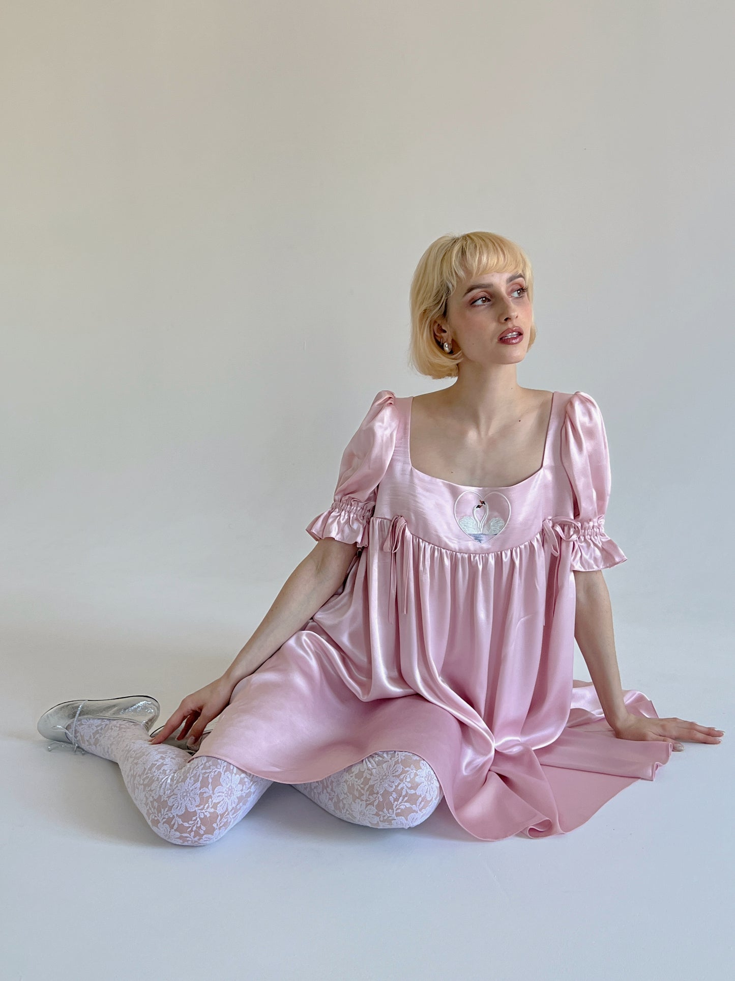 Swans in love satin dress