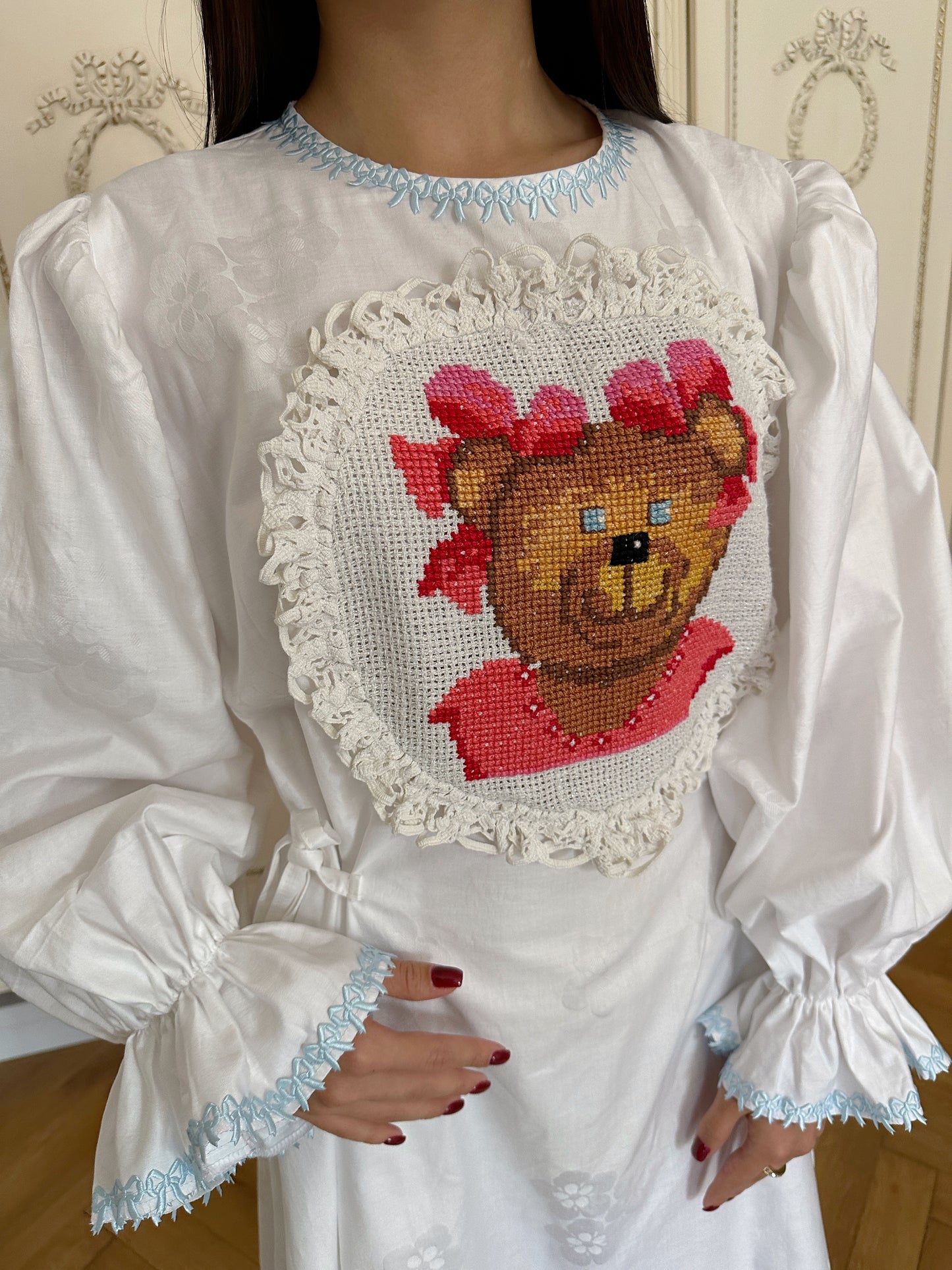Upcycled washed vintage cotton bear dress