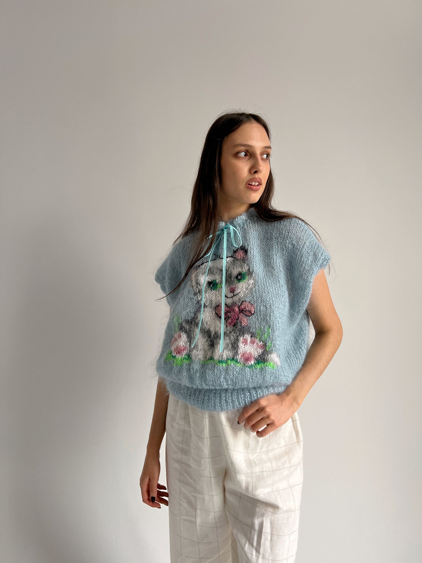 Cat Person Mohair Vest in Blue