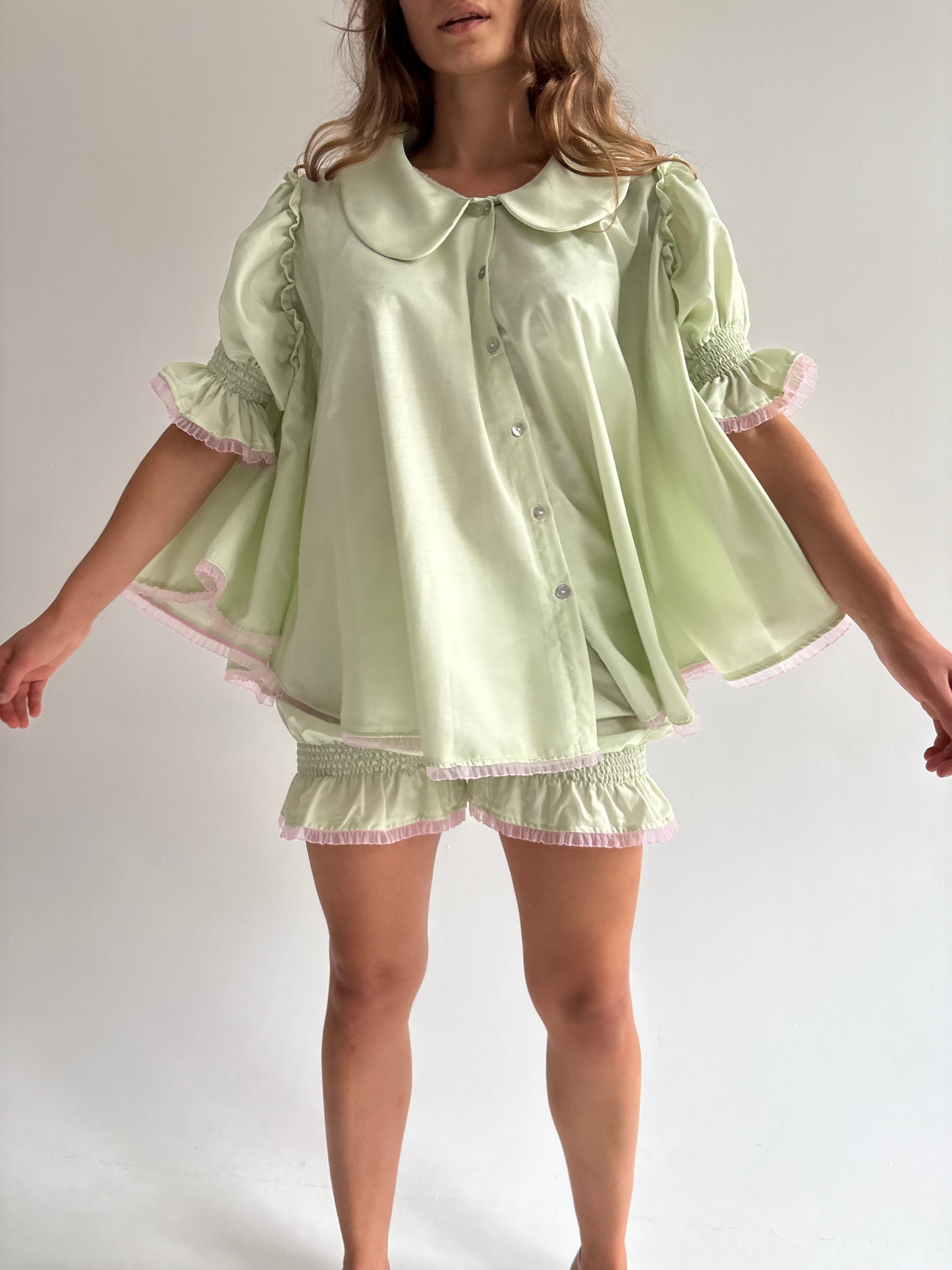 Satin pistachio bloomer set XS