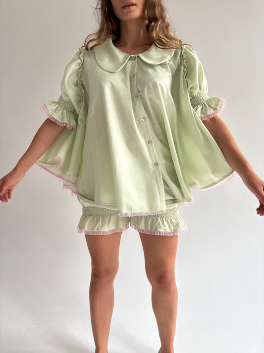 Satin pistachio bloomer set XS