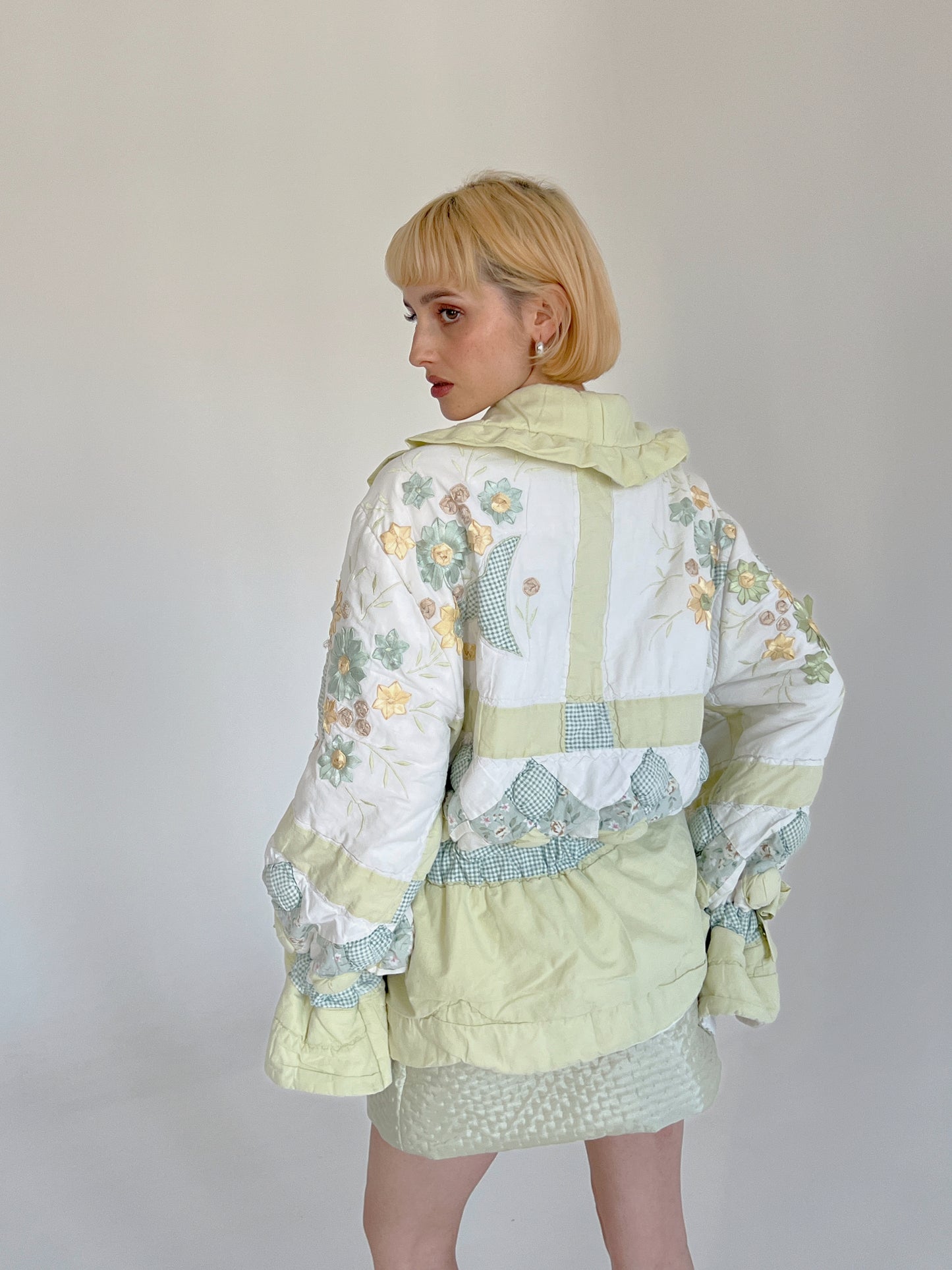 Reworked green patchwork coat