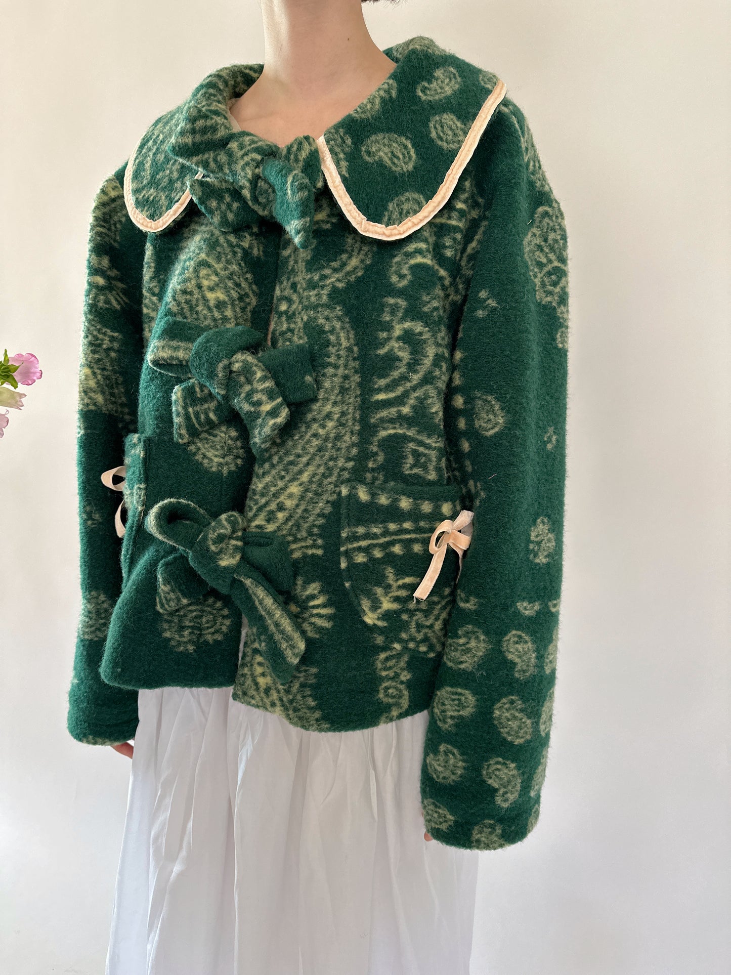 Bottle-green woollen coat