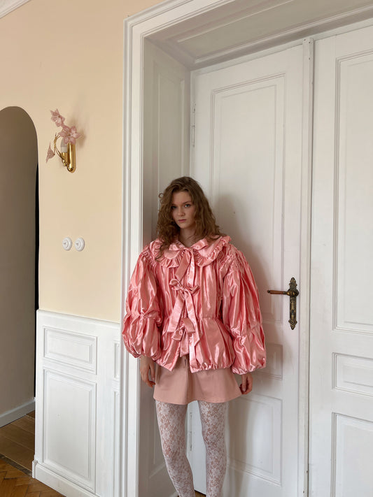 Reworked satin pink ruched coat II