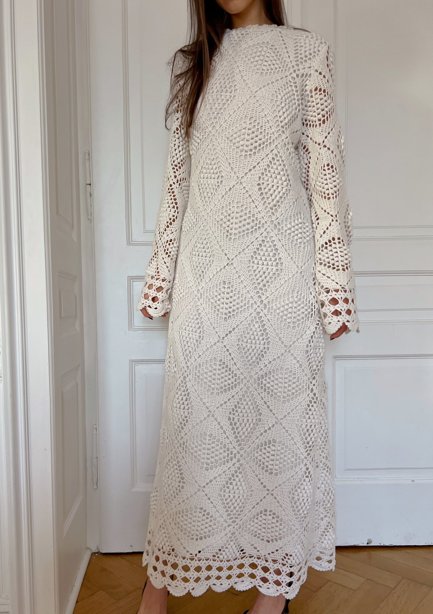 Reworked crochet embroidery maxi dress I