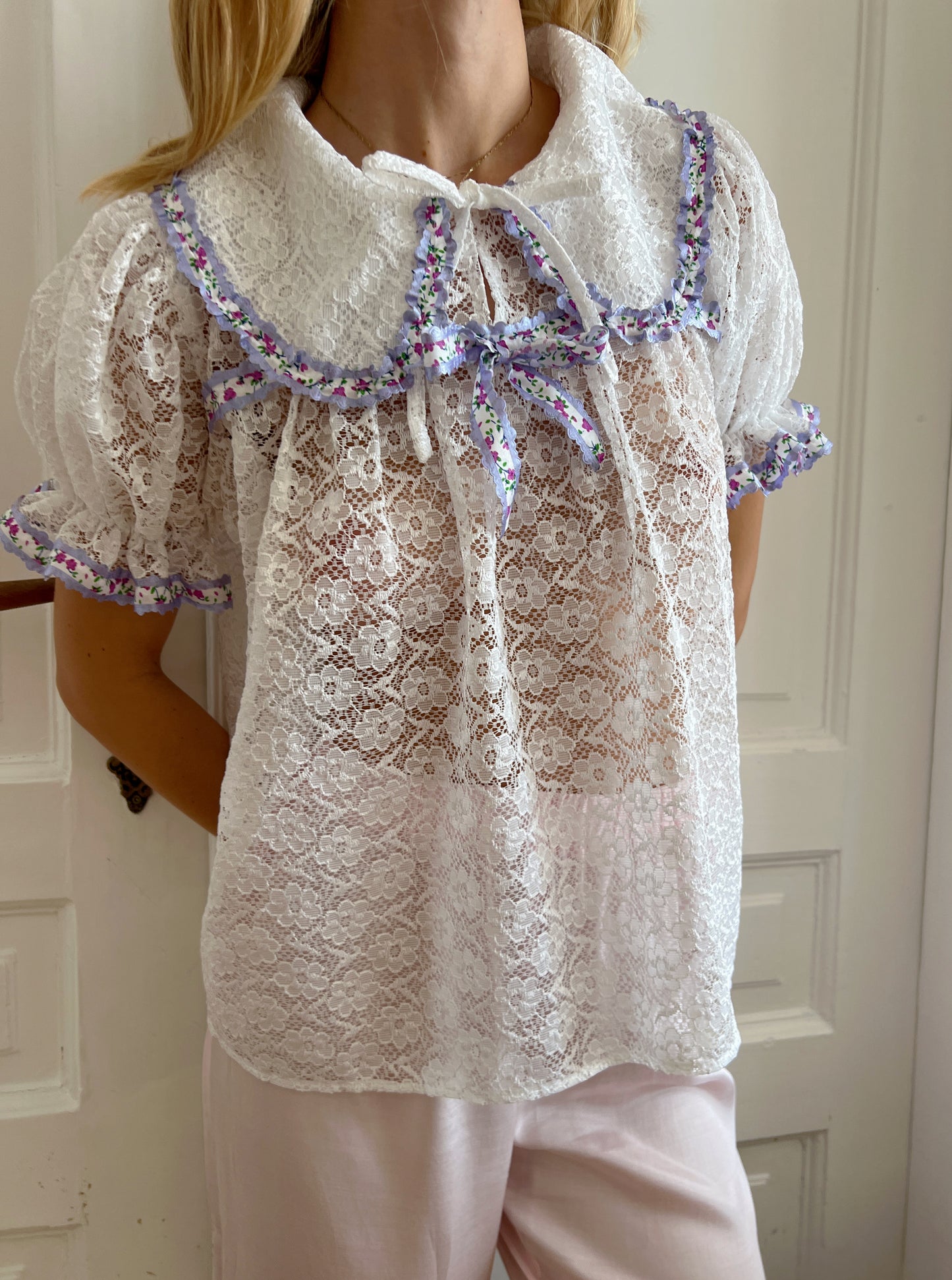 Upcycled babydoll lace shirt