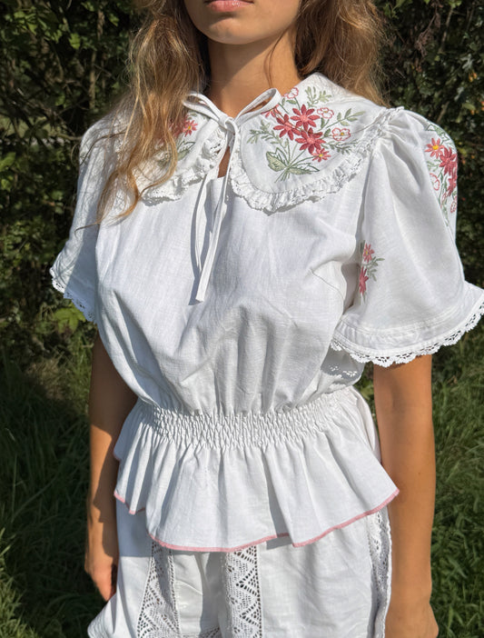 Reworked  Embroidery Flowers Shirt