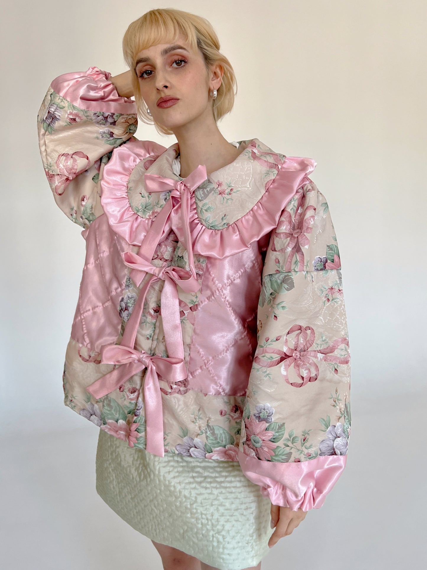 Reworked florals and bows coat