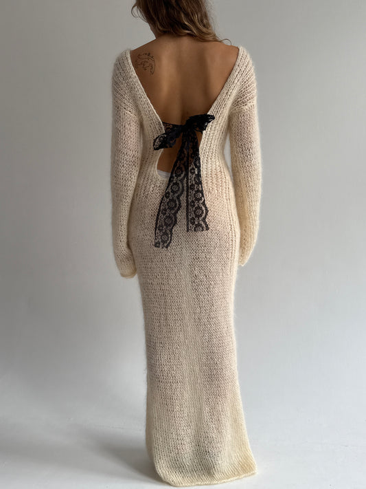 Cream backless mohair knit dress size S / M / L