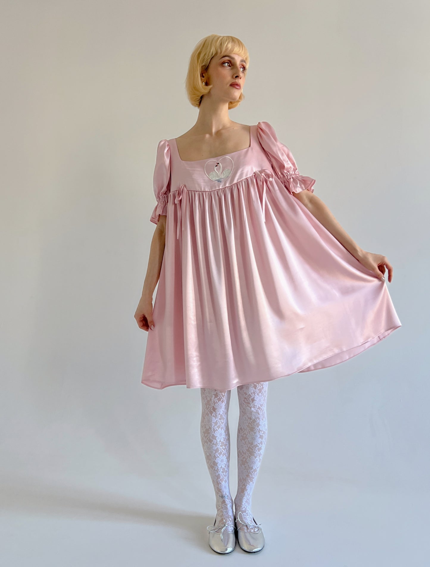 Swans in love satin dress