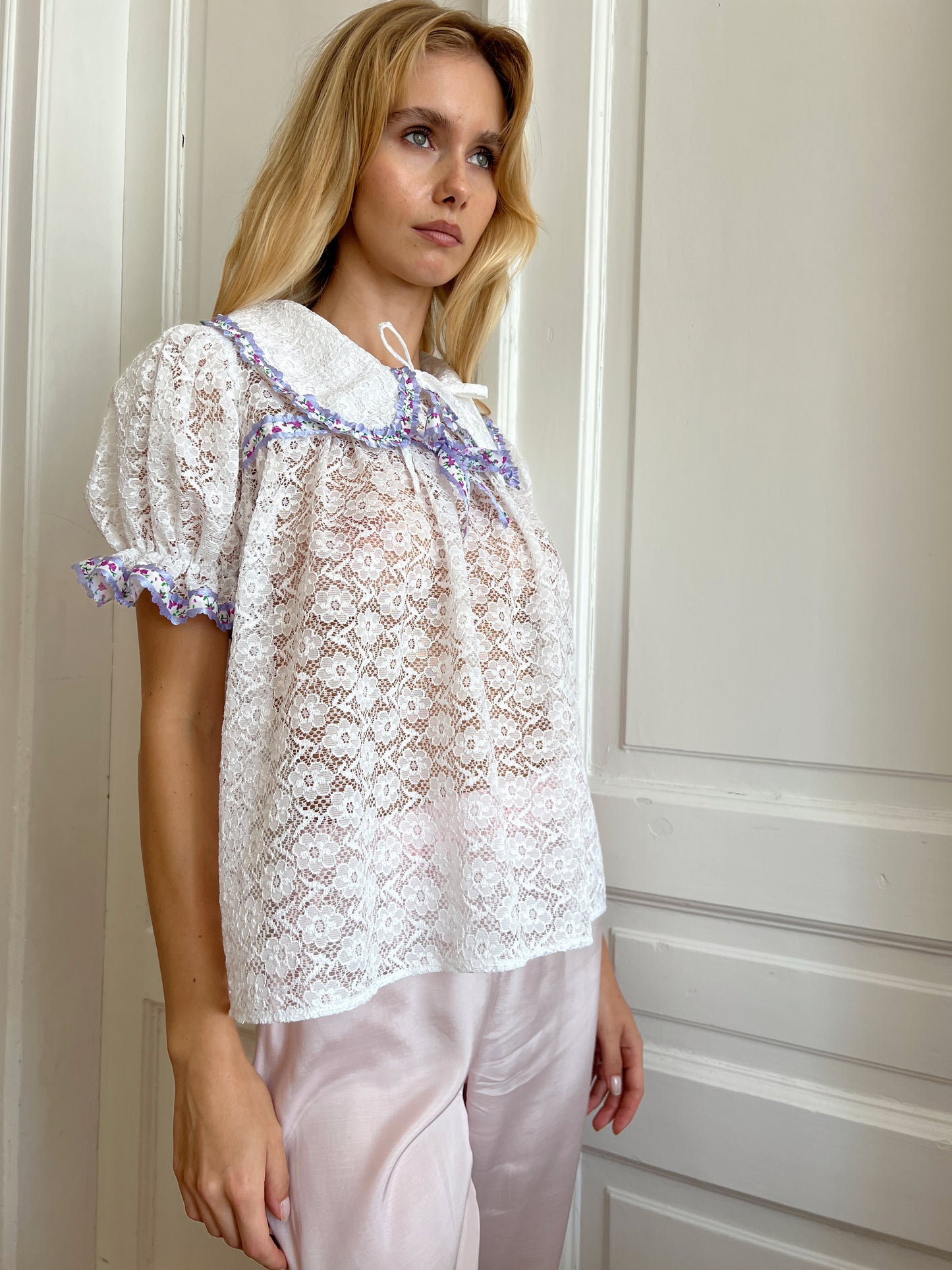 Upcycled babydoll lace shirt