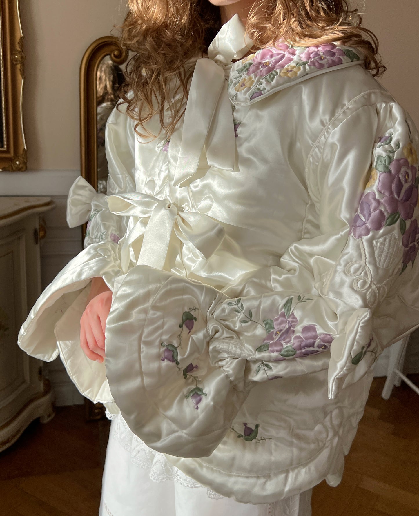 Reworked satin floral coat